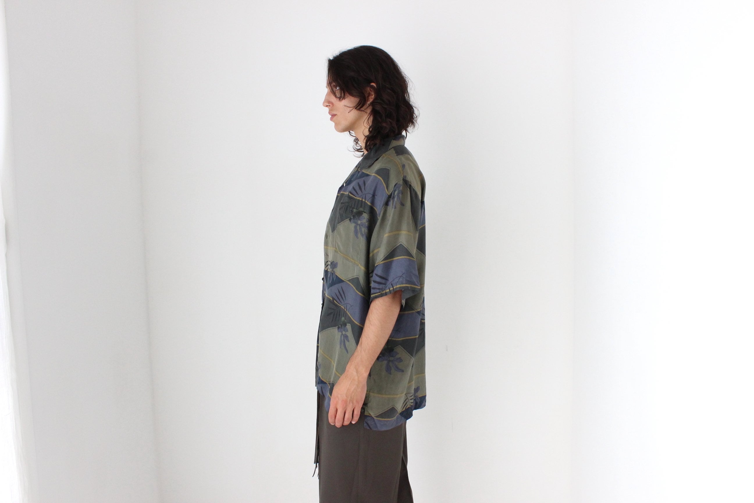 80s PURE SILK Abstract Print Boxy Shirt