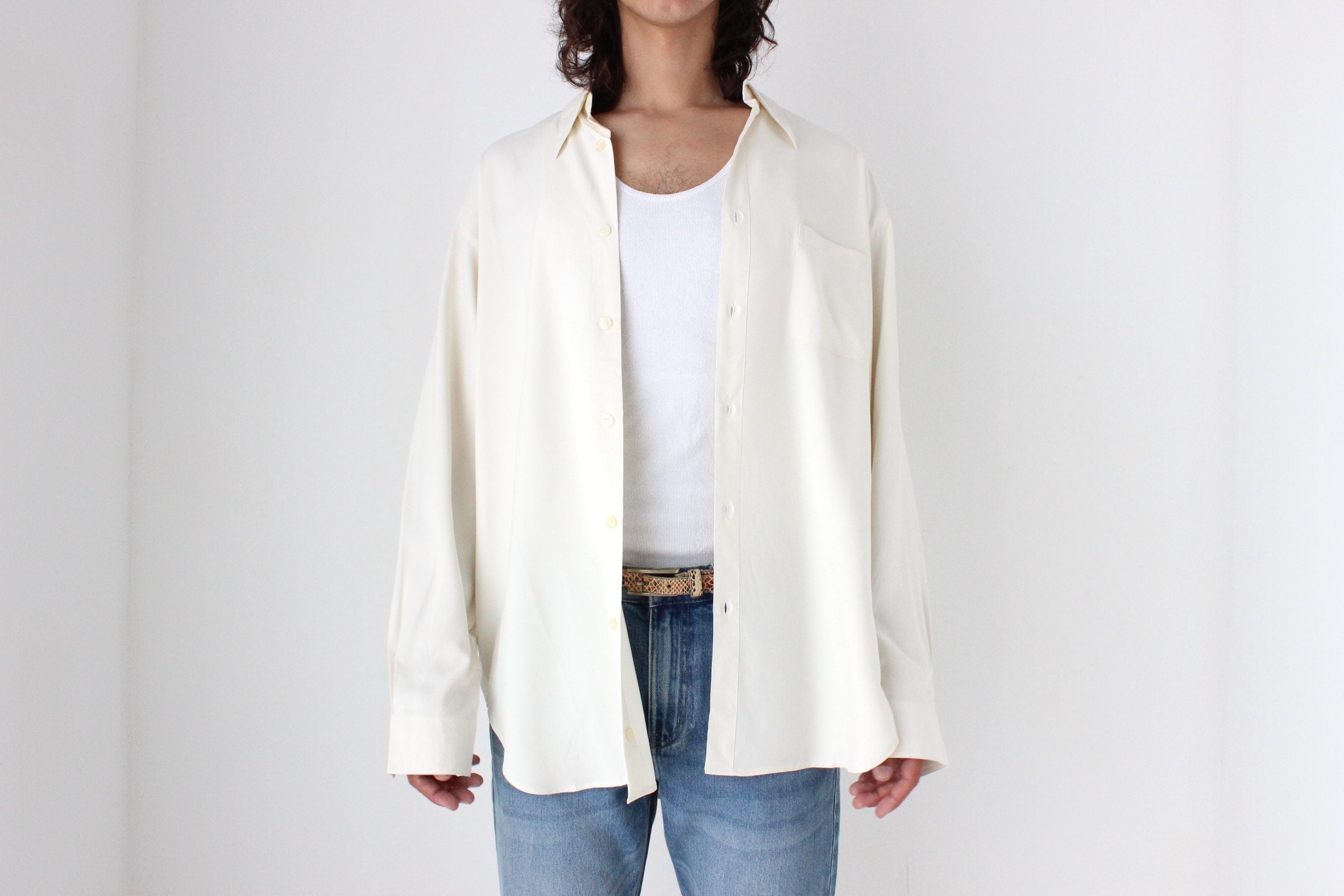 90s PURE FUJI SILK Relaxed Shirt in Cream