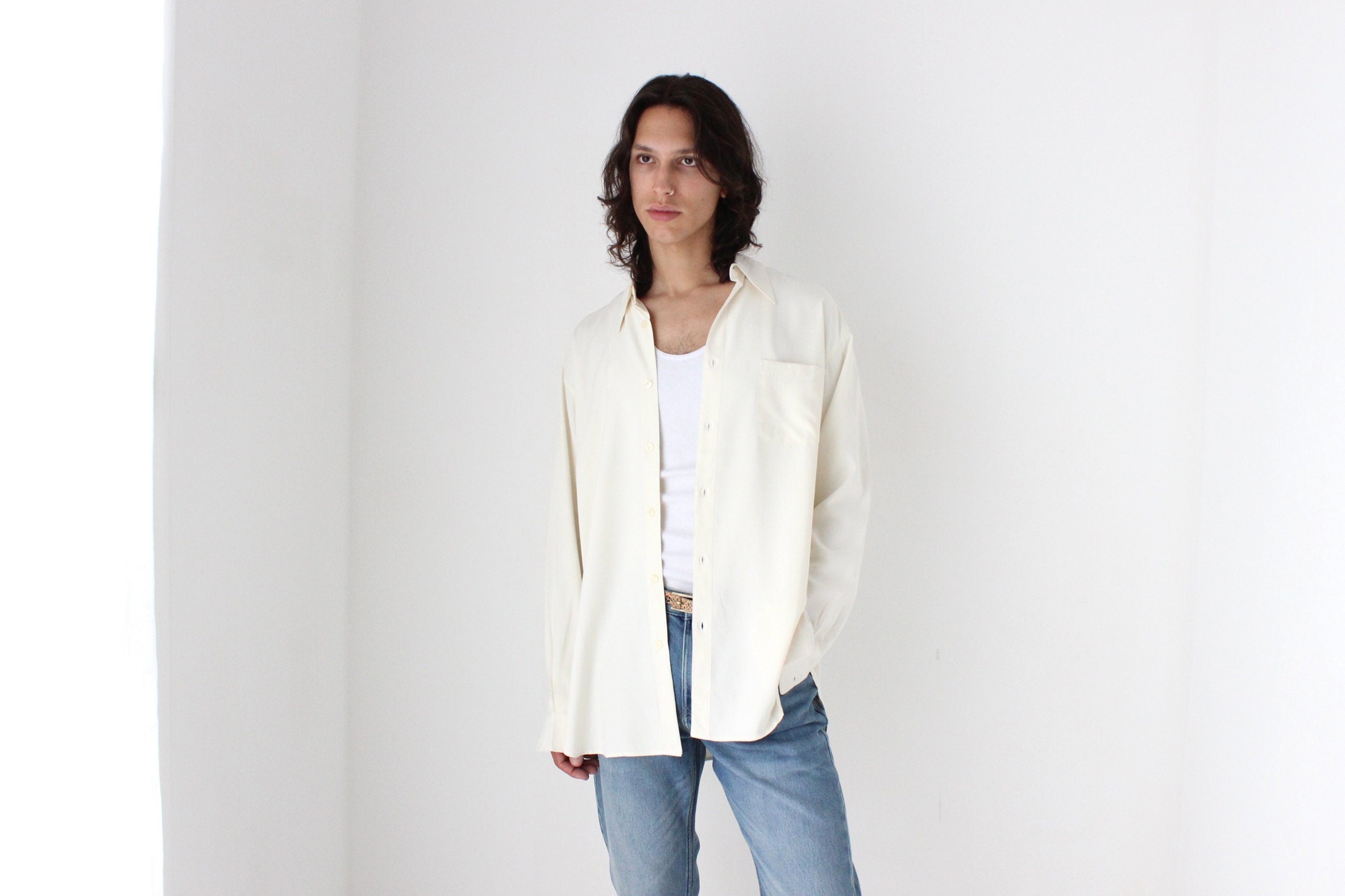 90s PURE FUJI SILK Relaxed Shirt in Cream