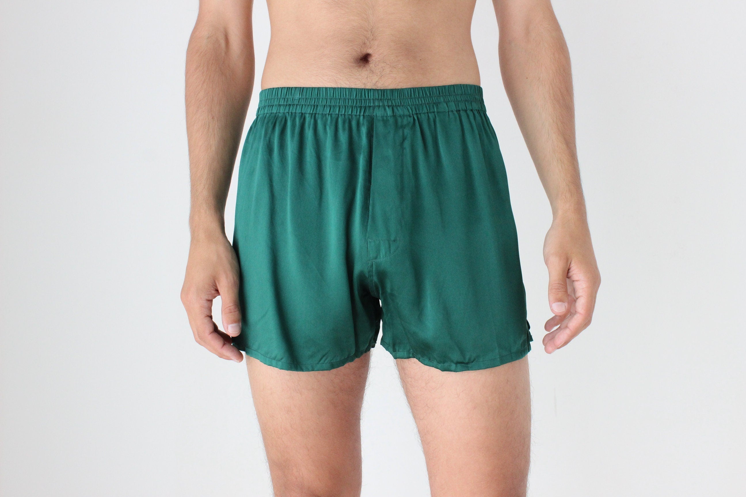 Vintage 80s PURE SILK Luxury Boxer Shorts in Green