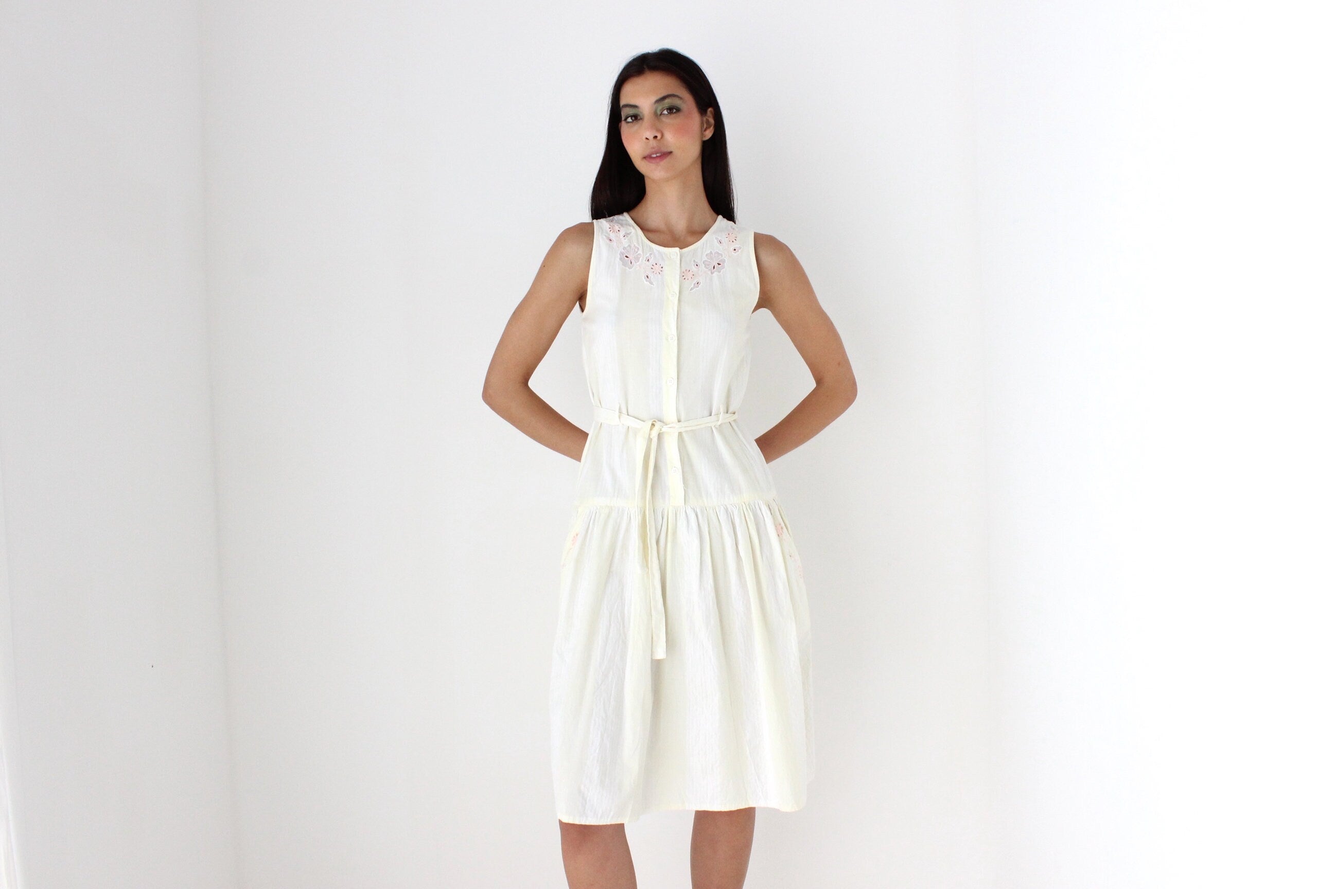 80s Italian Cotton Drop Waist Summer Smock