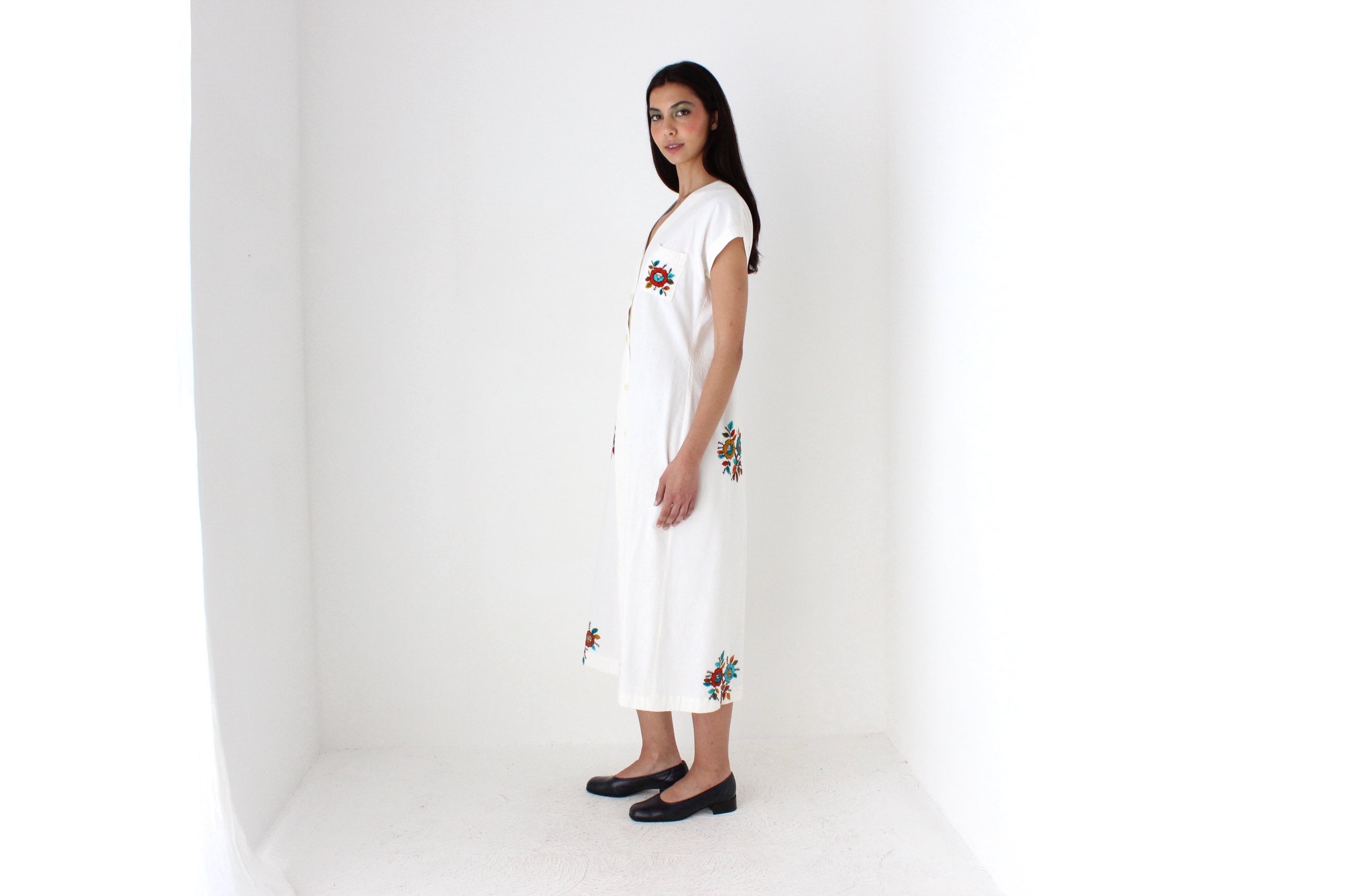 70s Spanish Vintage Embroidered Cotton Folk Dress