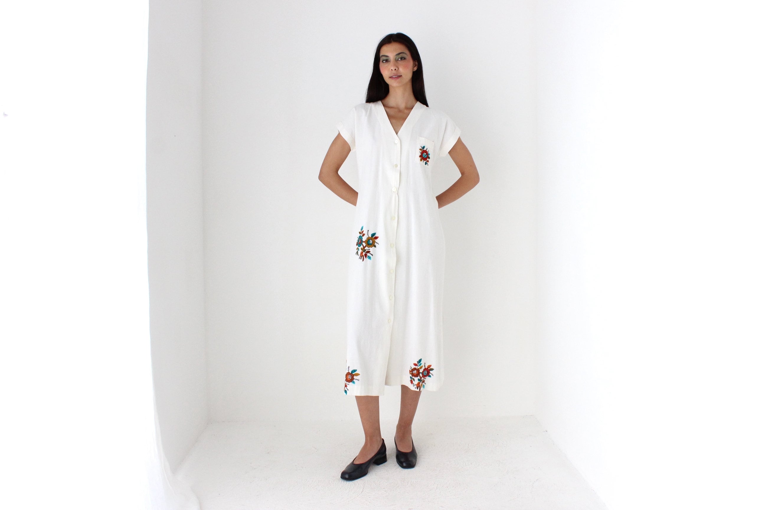 70s Spanish Vintage Embroidered Cotton Folk Dress