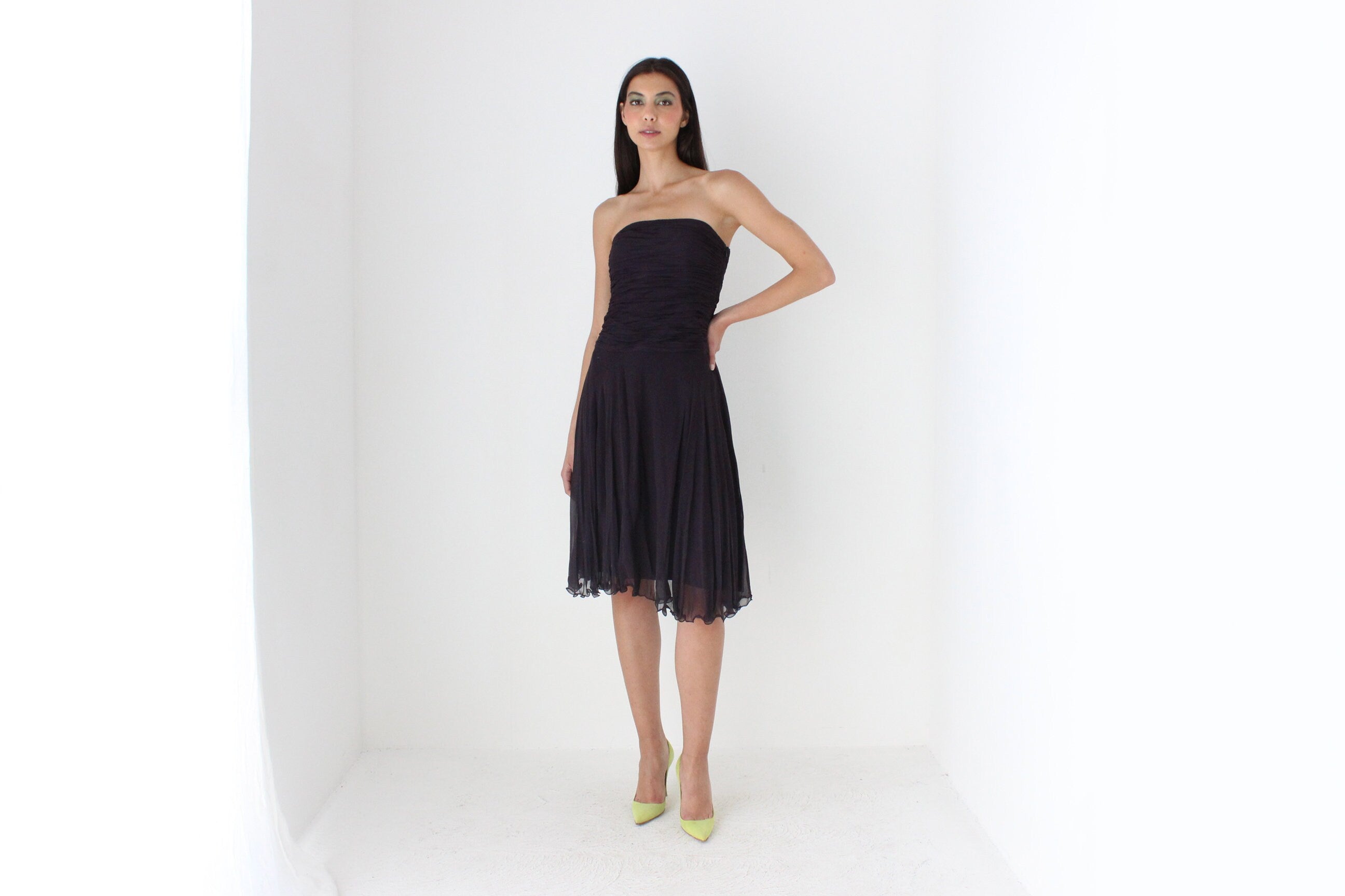Y2K Pure Silk Deep Purple Strapless Cocktail Dress