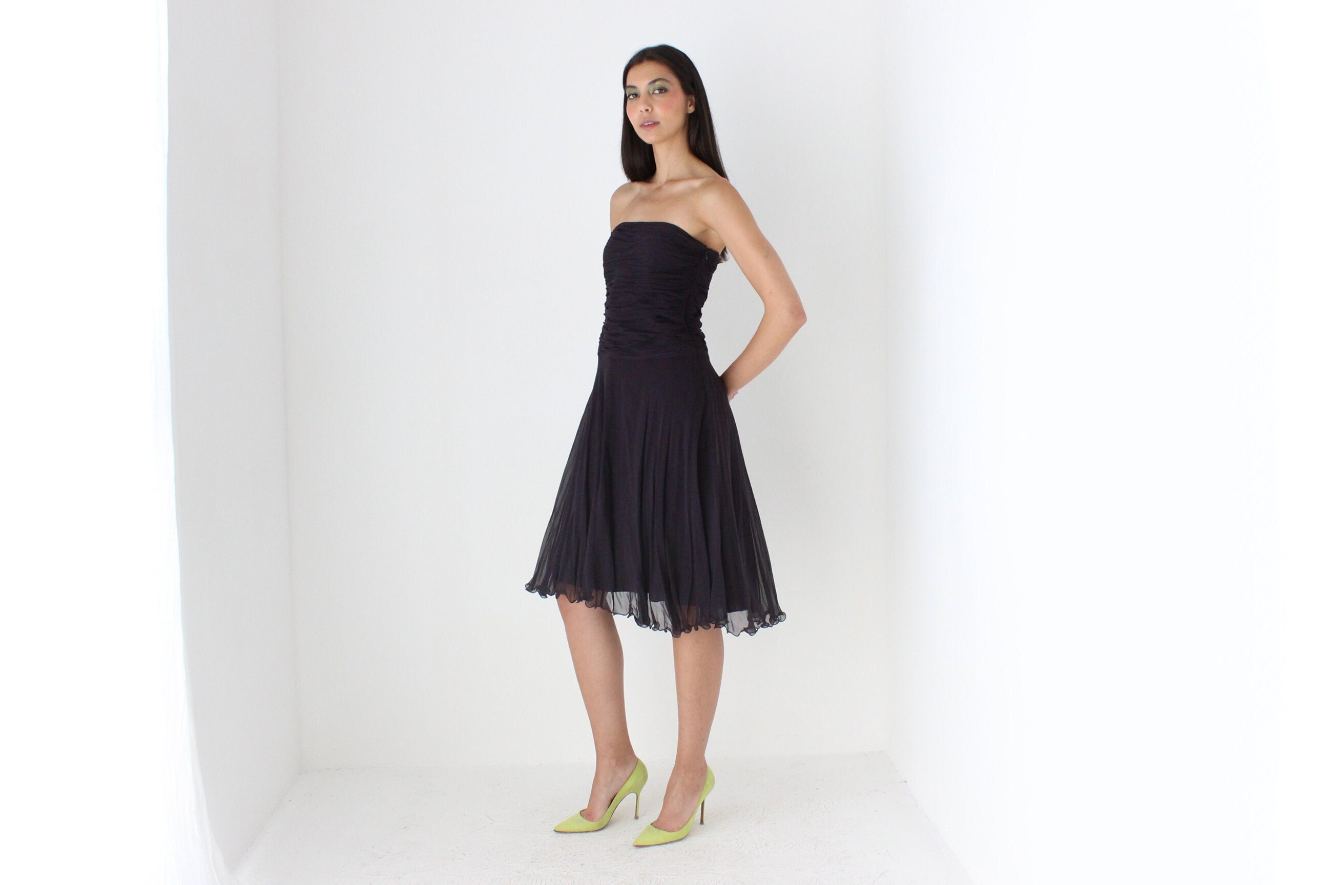Y2K Pure Silk Deep Purple Strapless Cocktail Dress