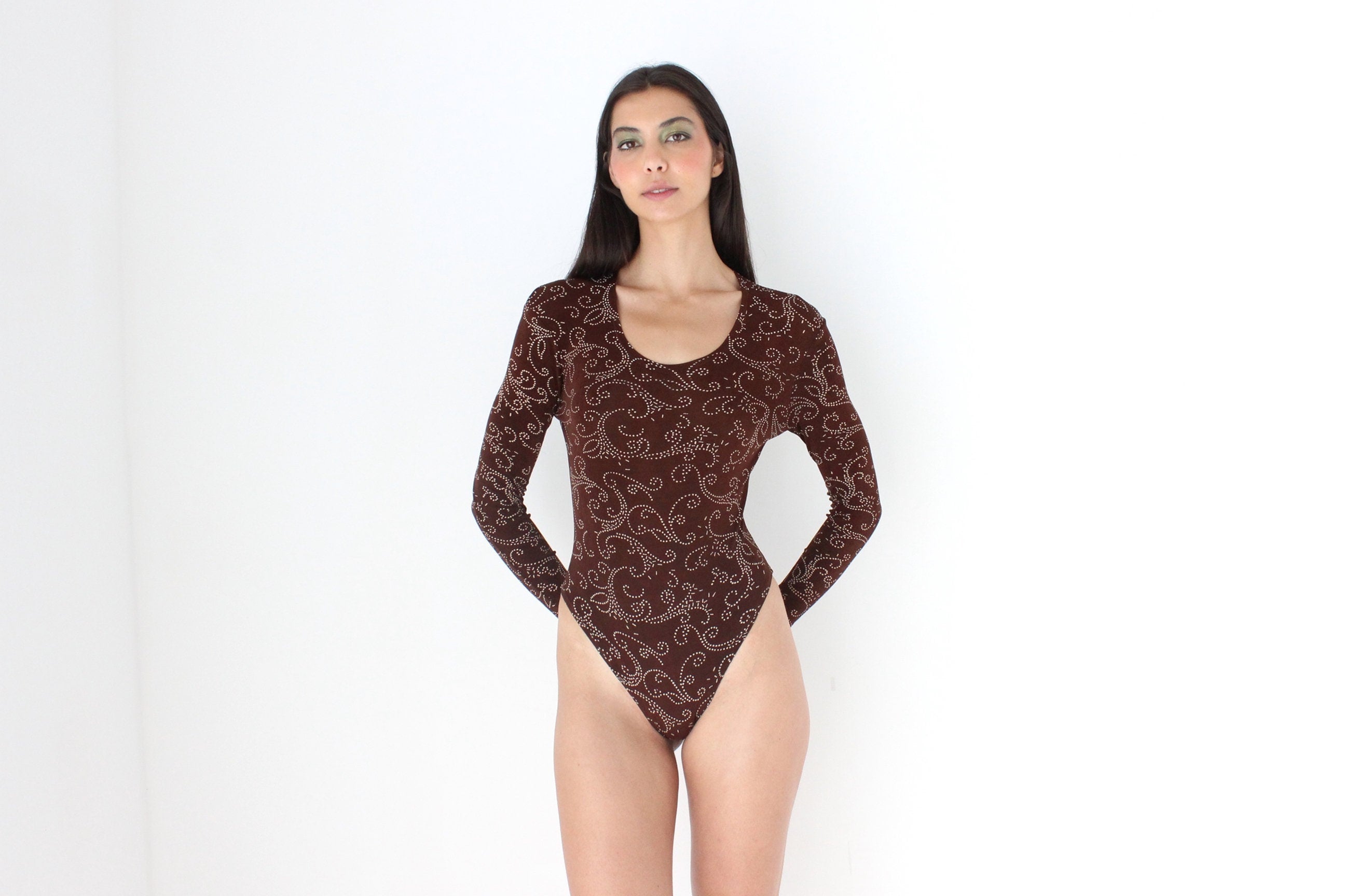 90s Plein Futur Paris Stretch Chocolate Scoop Neck Bodysuit
