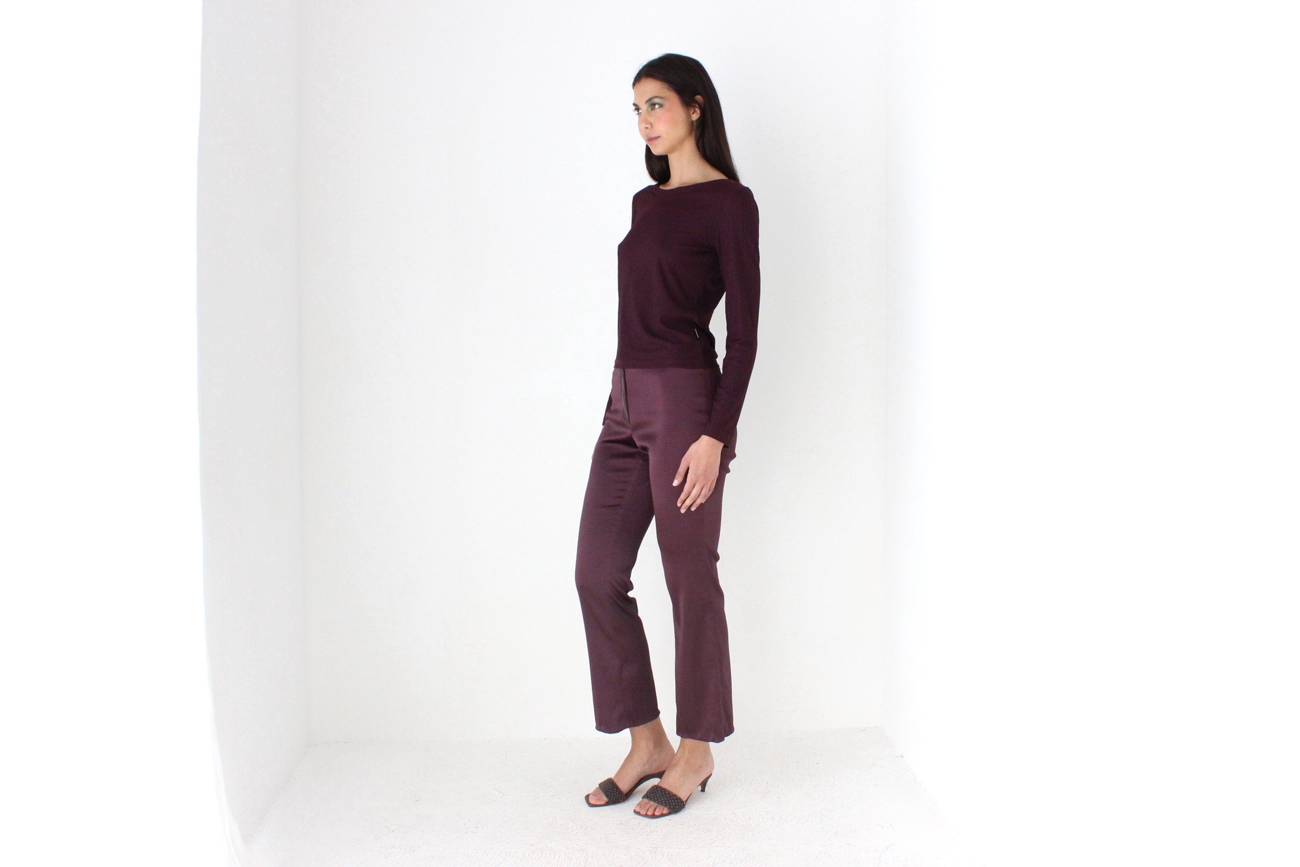 Y2K Italian Made Beautifully Fitted Aubergine Low Rise Bootcut Trousers