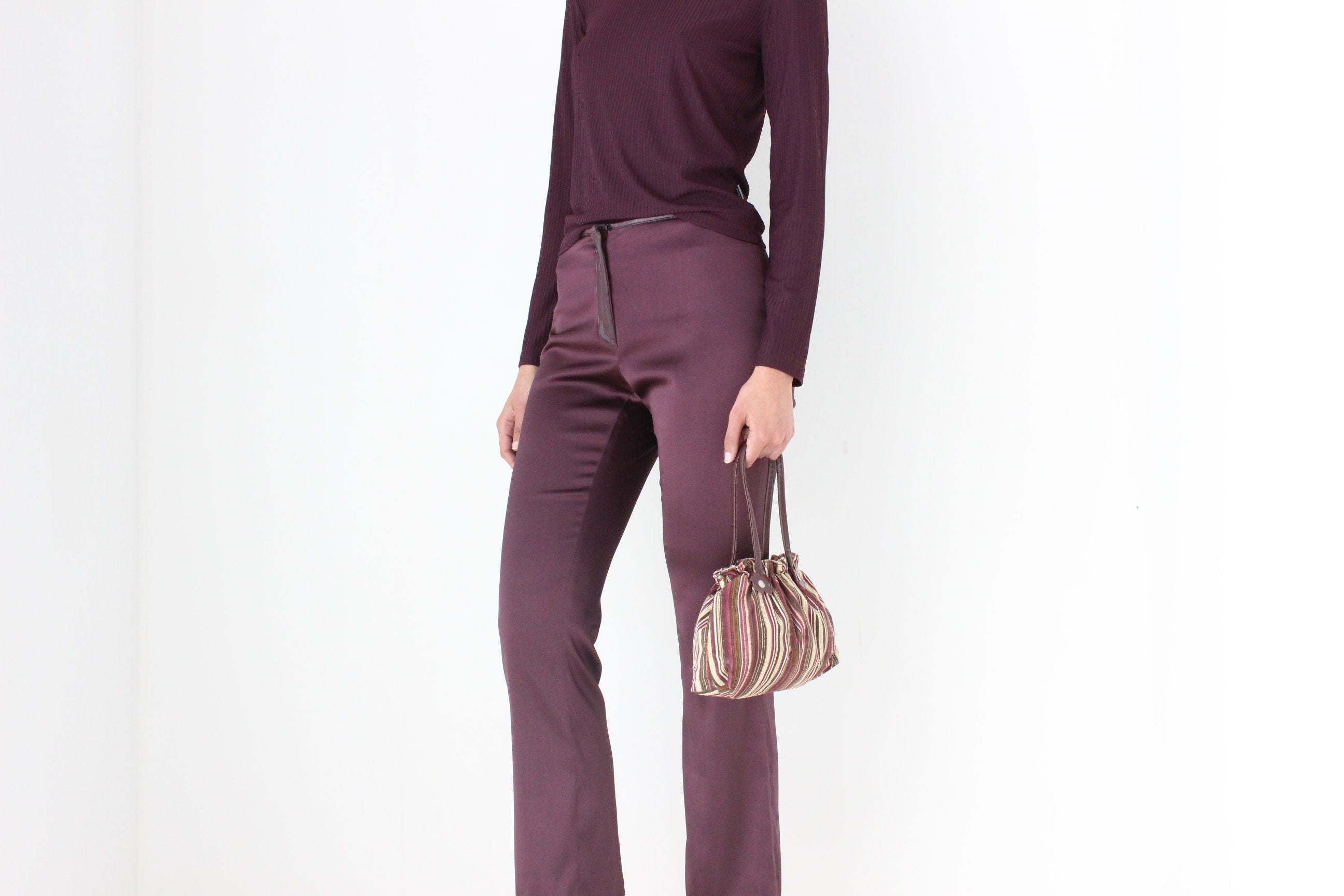 Y2K Italian Made Beautifully Fitted Aubergine Low Rise Bootcut Trousers