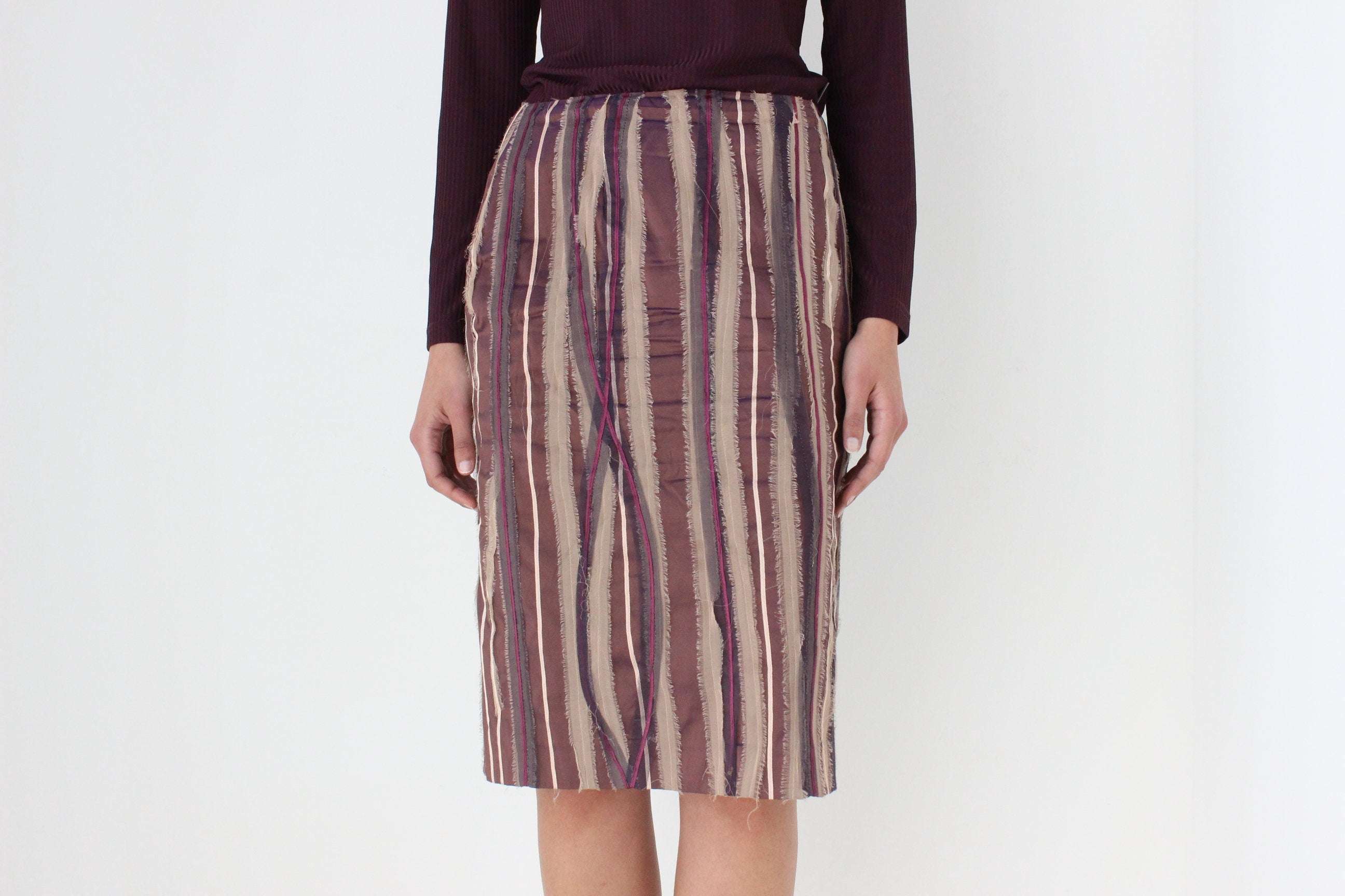 Y2K Textured Silk 3D Knee Length Skirt