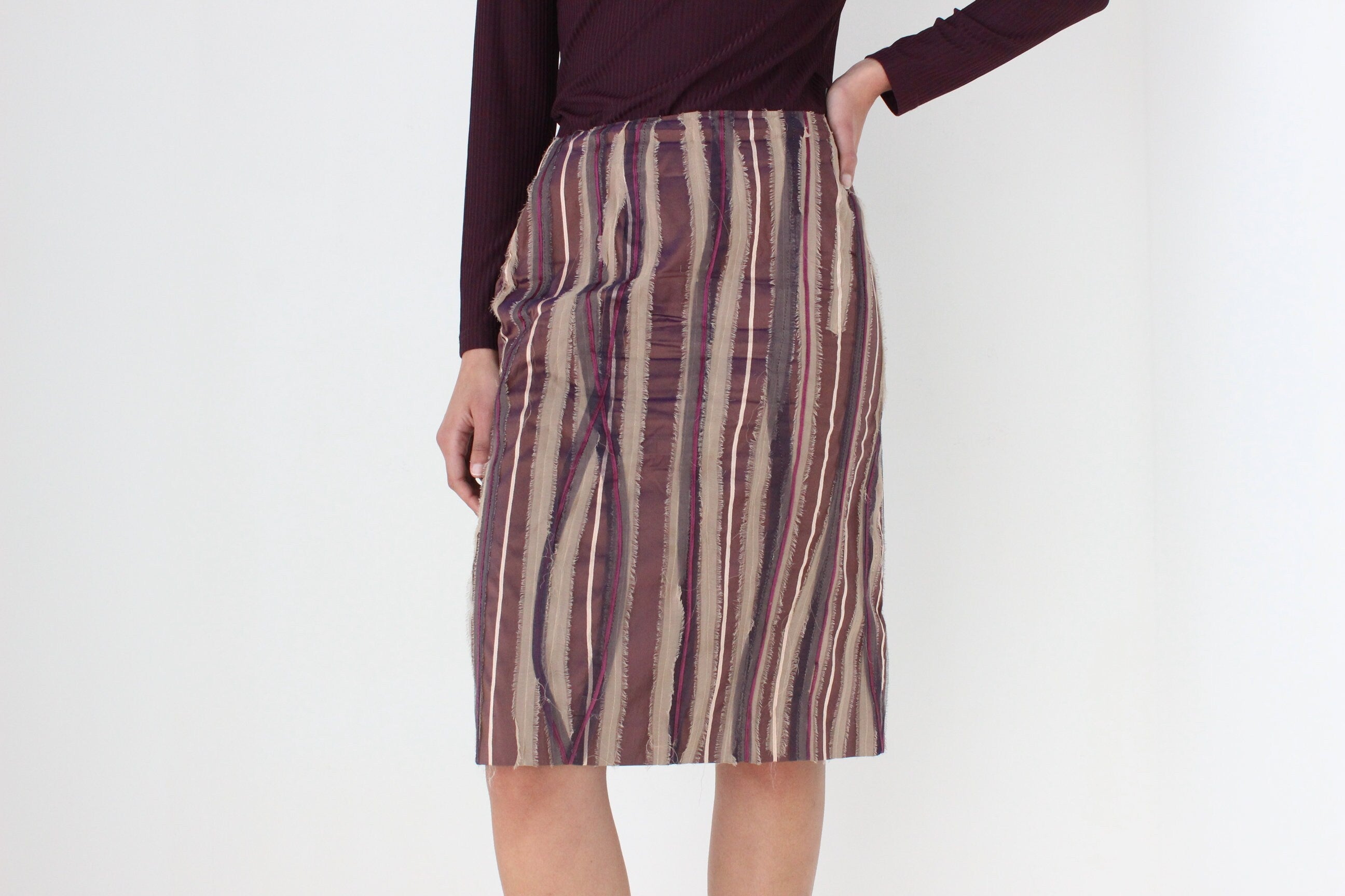 Y2K Textured Silk 3D Knee Length Skirt
