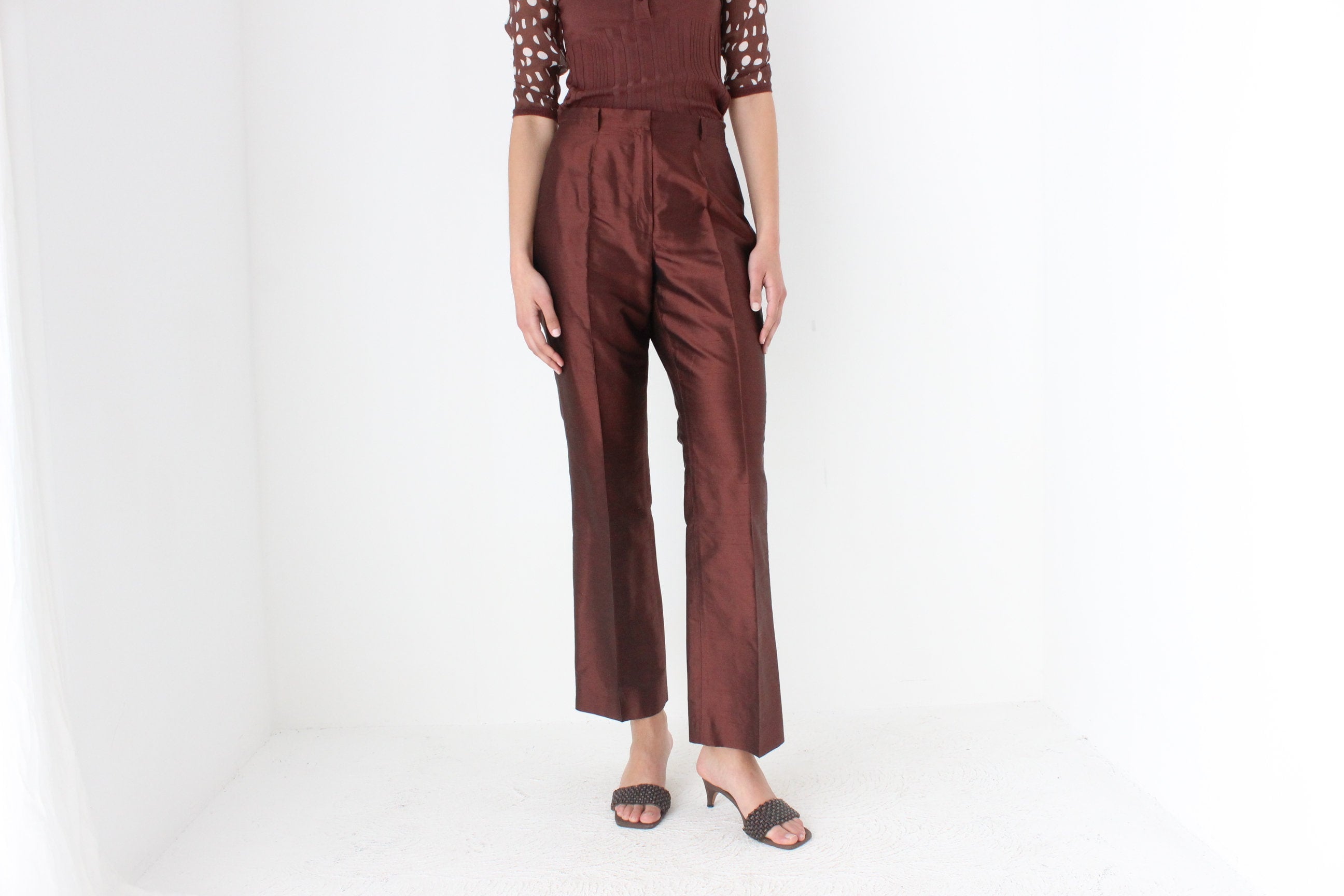 Heavenly 90s Raw Silk Iridescent Chocolate Trouser