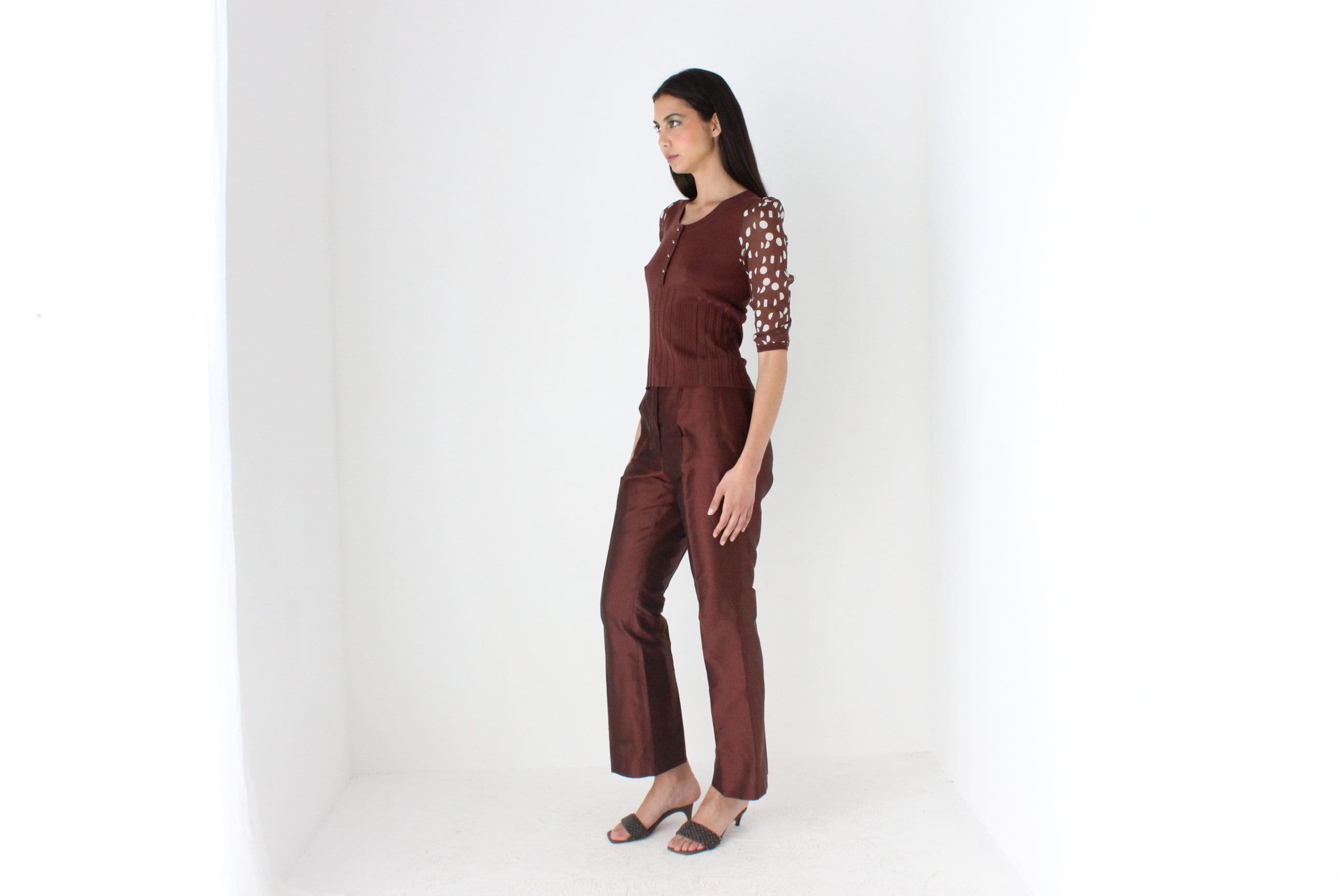 Heavenly 90s Raw Silk Iridescent Chocolate Trouser