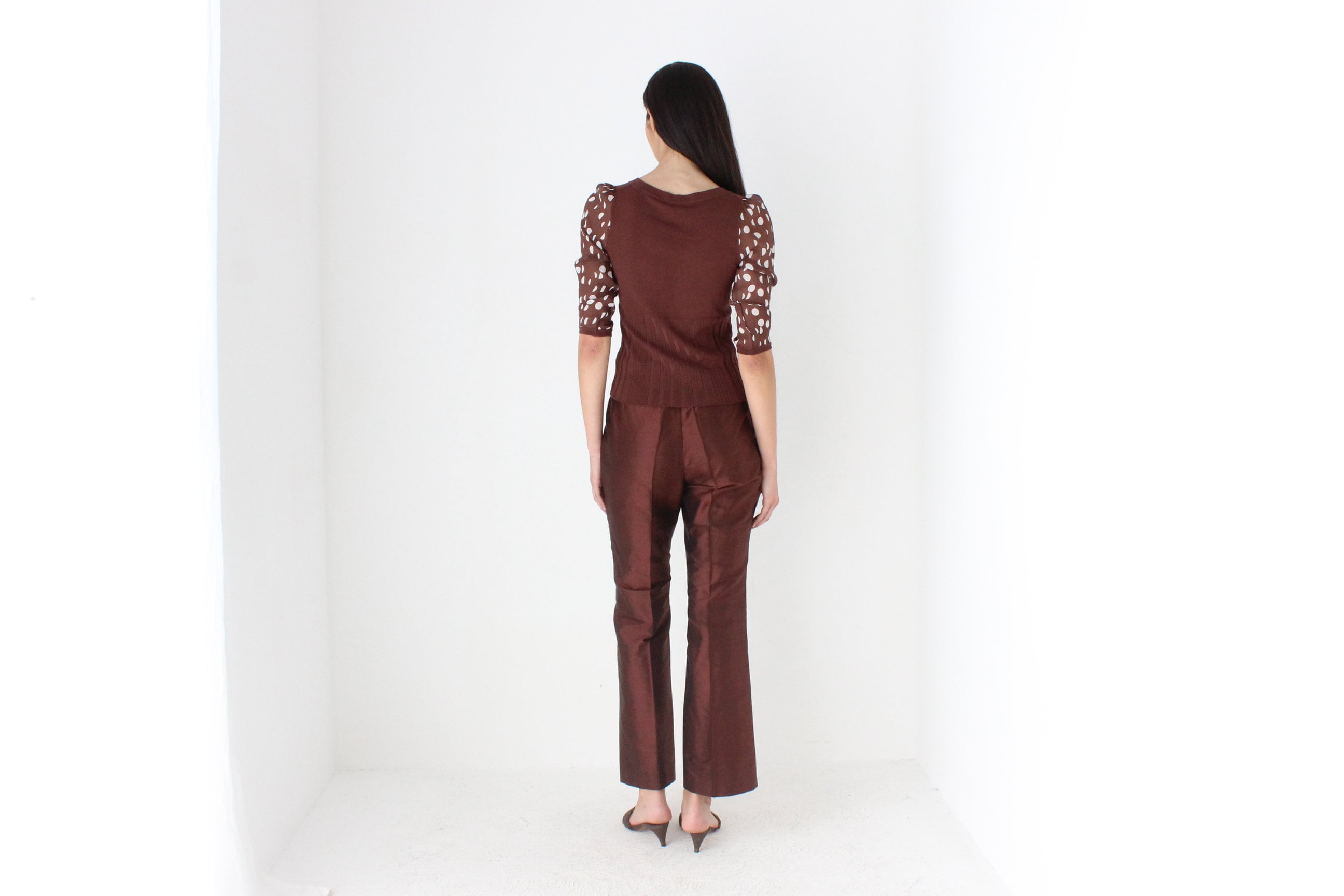 Heavenly 90s Raw Silk Iridescent Chocolate Trouser