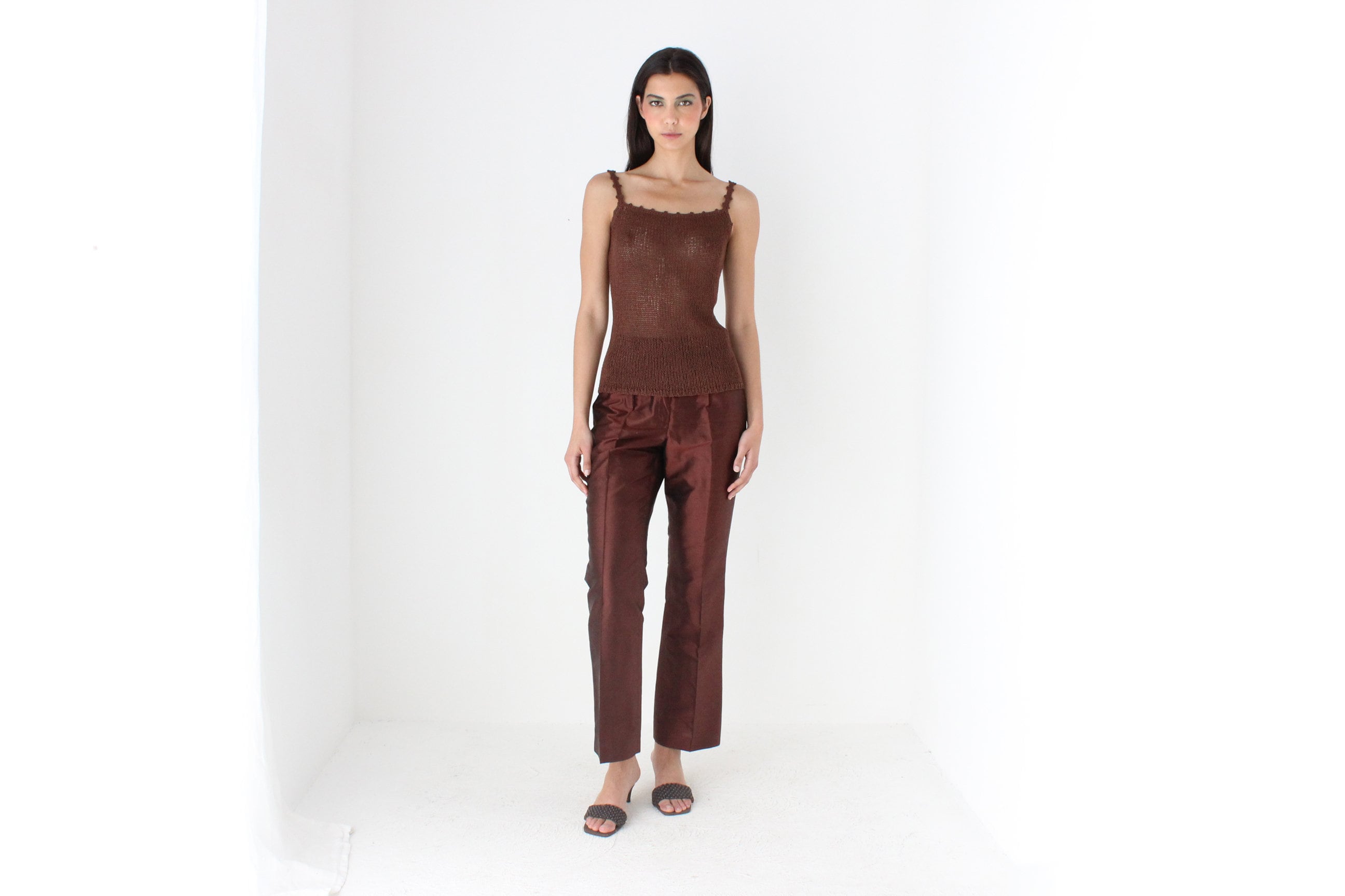 Heavenly 90s Raw Silk Iridescent Chocolate Trouser
