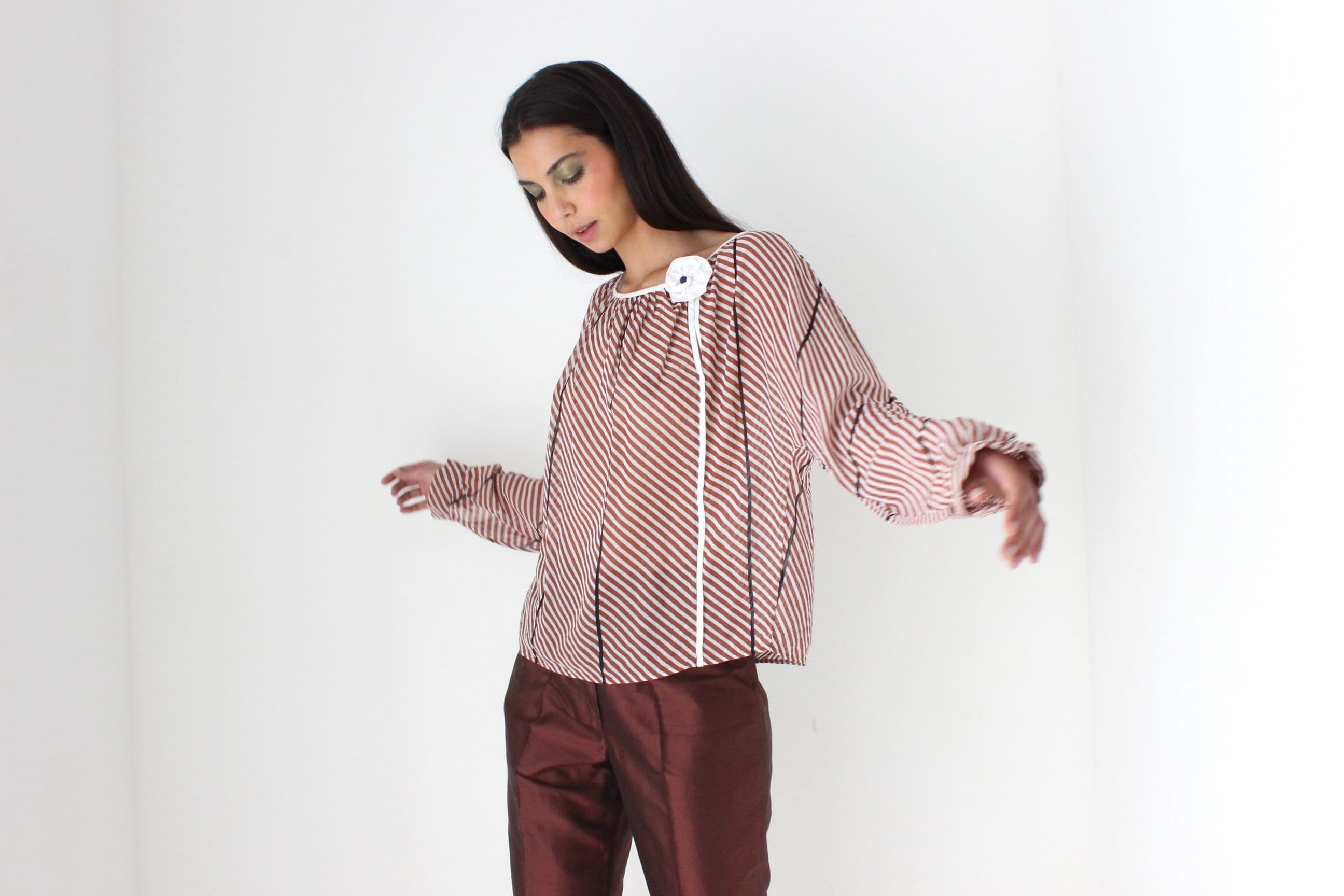 70s 'Erreuno Milano' Striped Cotton Harlequin Rosette Top