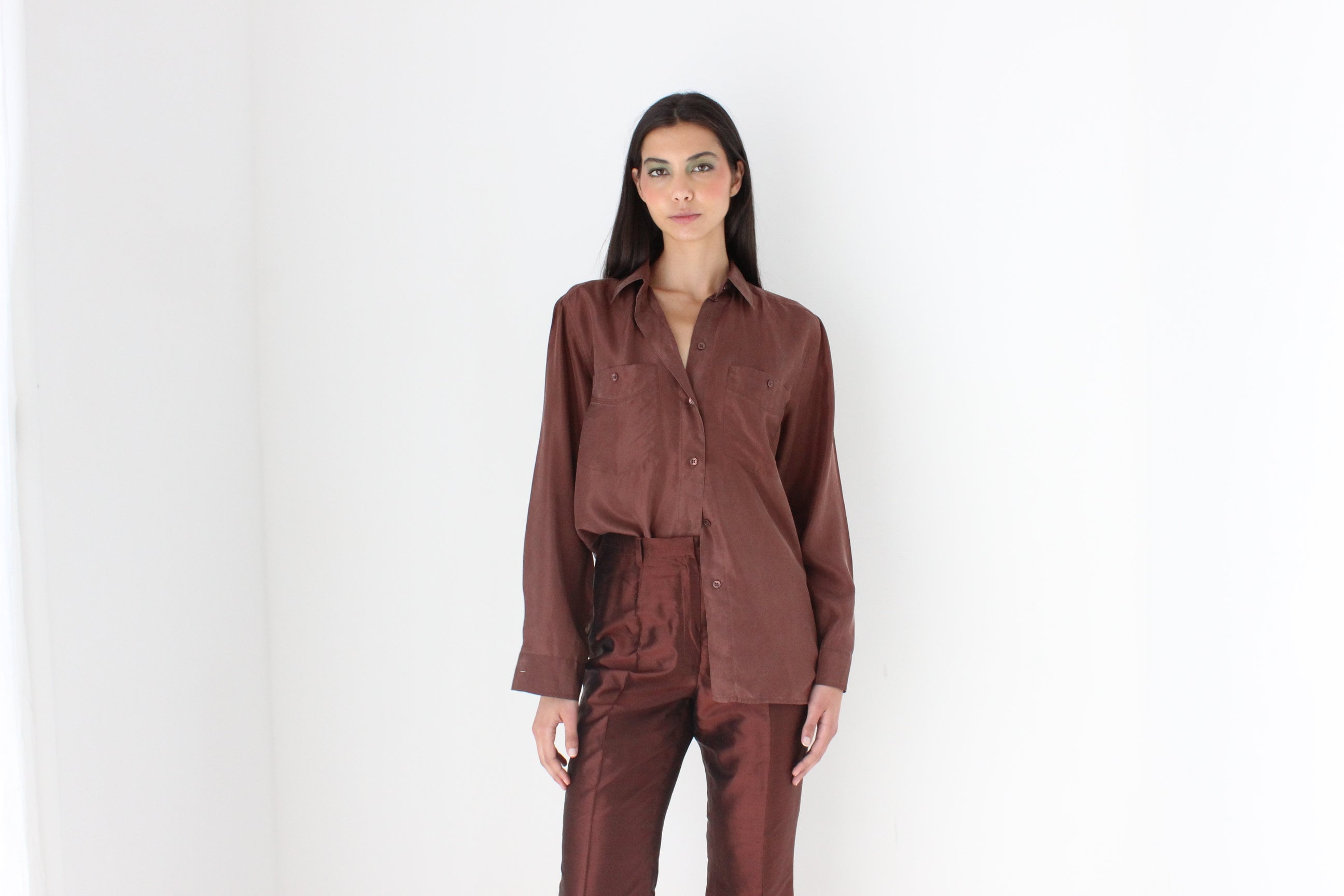 90s Pure Silk Chocolate Relaxed Shirt