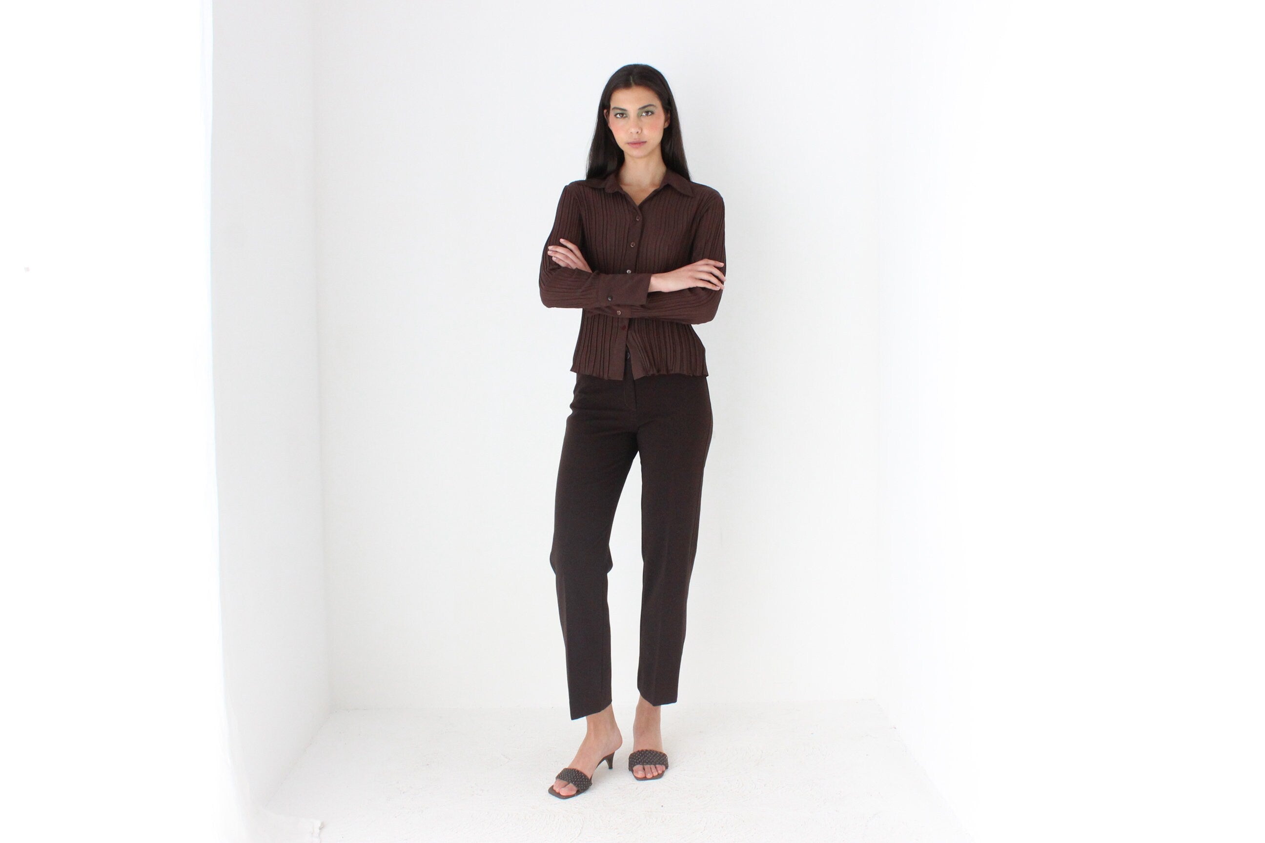 90s Mariella Rosati Minimal Chocolate Trousers - Made in Italy