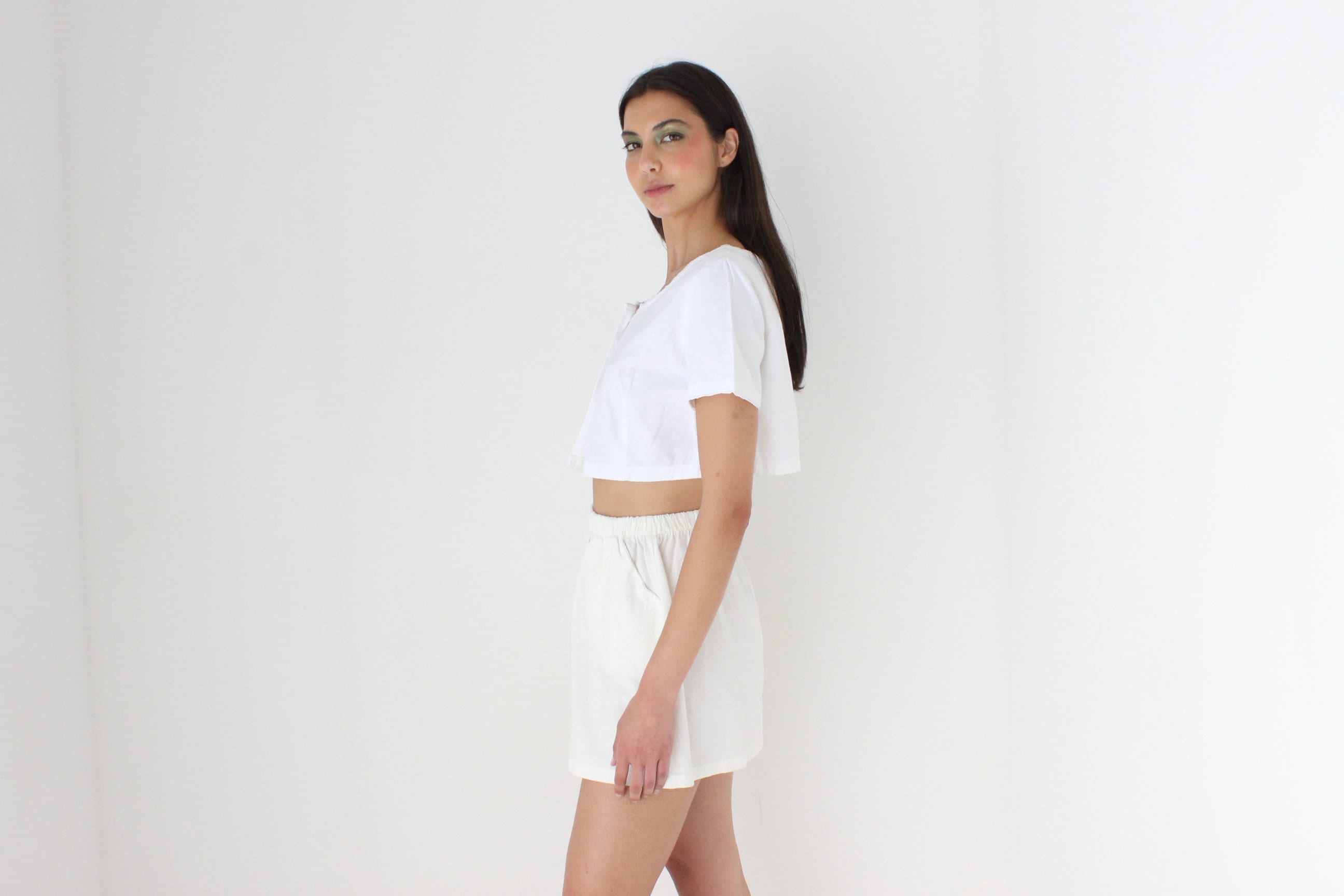 Antique Italian Cotton White Smock Crop Top