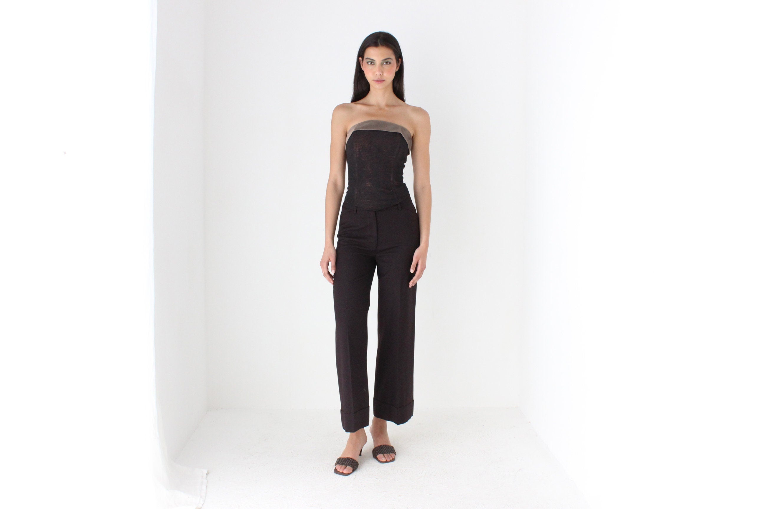 90s Dolce & Gabbana Pure Wool Chocolate Wide Leg Pants