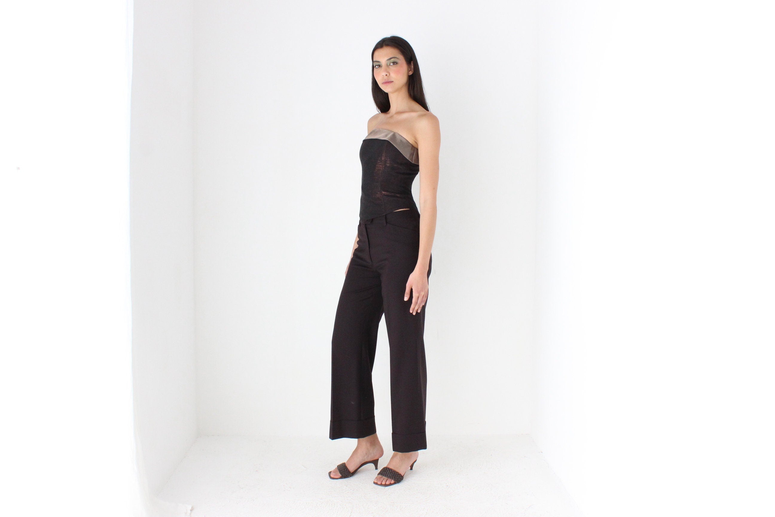 90s Dolce & Gabbana Pure Wool Chocolate Wide Leg Pants