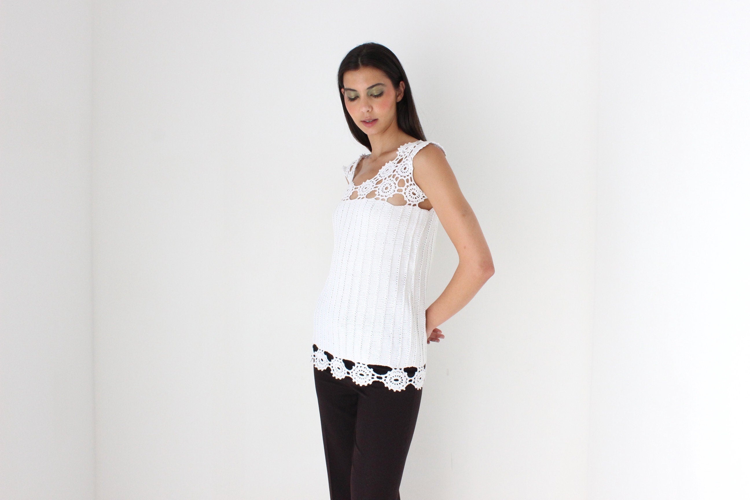 Elevated Vintage 90s Cotton Crochet Knit Top