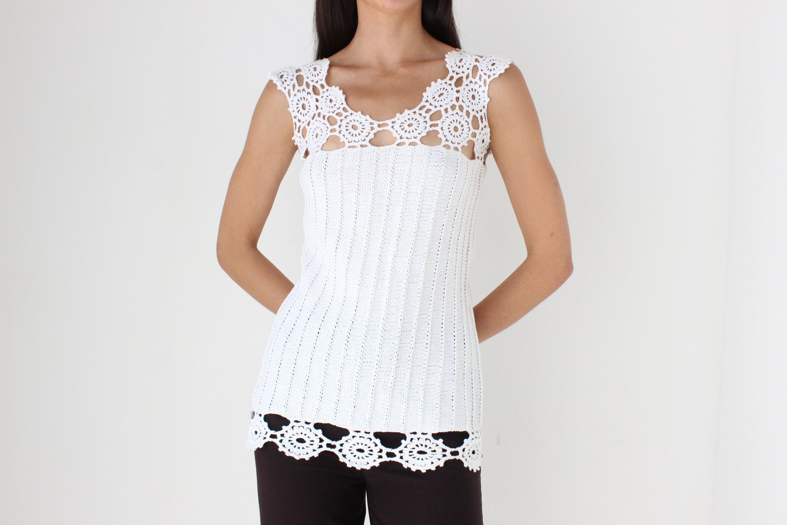 Elevated Vintage 90s Cotton Crochet Knit Top