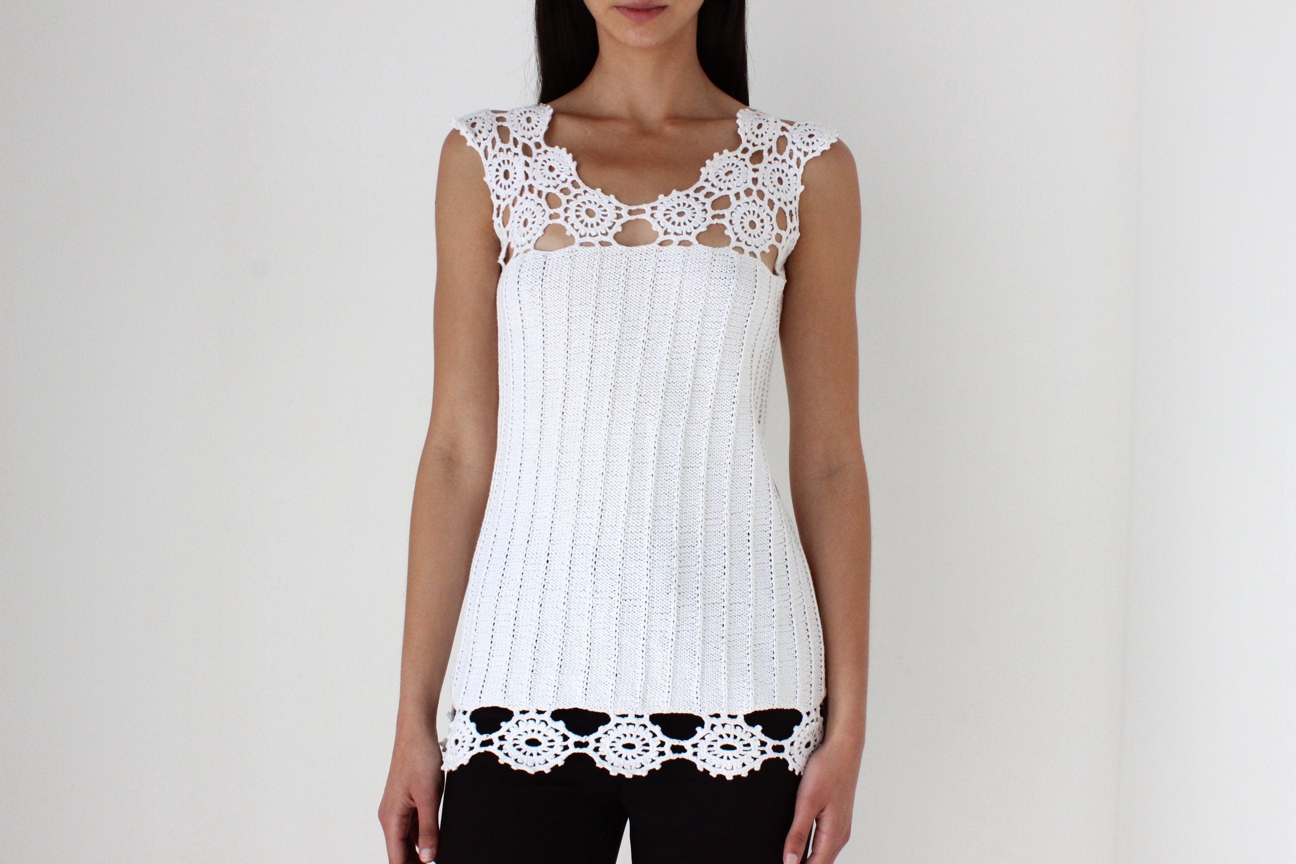 Elevated Vintage 90s Cotton Crochet Knit Top