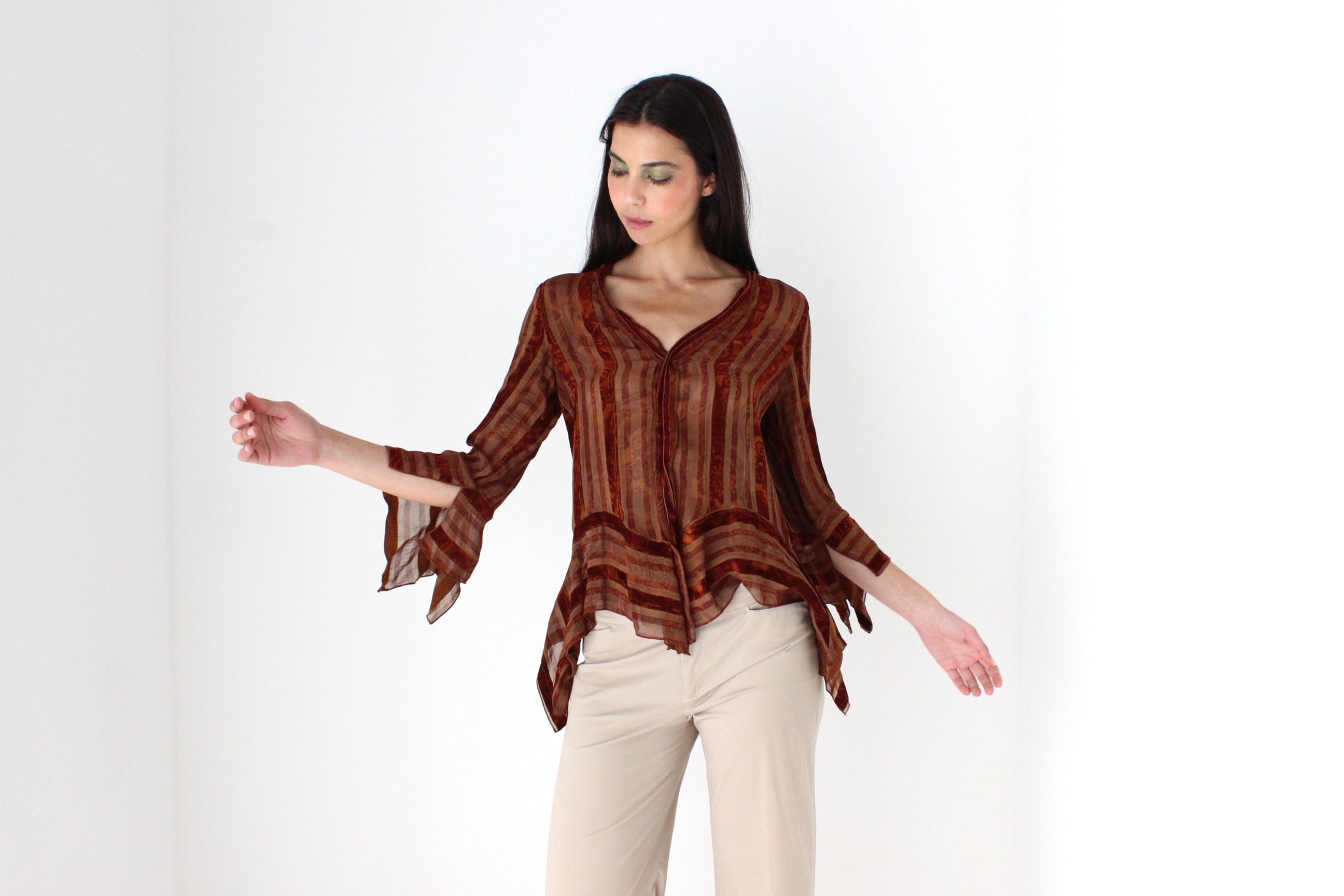 90s Witchy Gauze Whimsigoth Flare Sleeve Loose Top