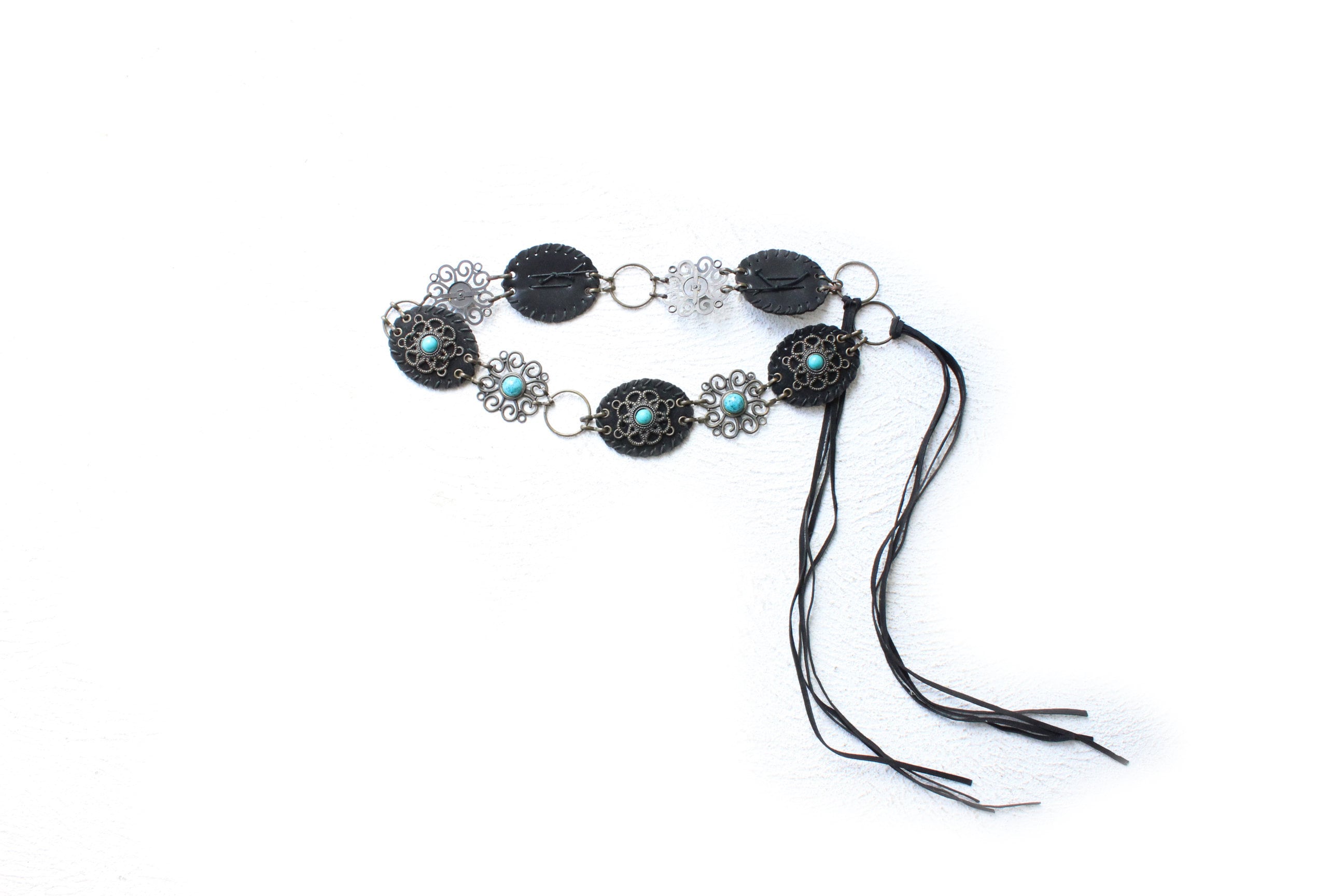 Y2K Metal, Turquoise & Felt Chunky Chain Belt