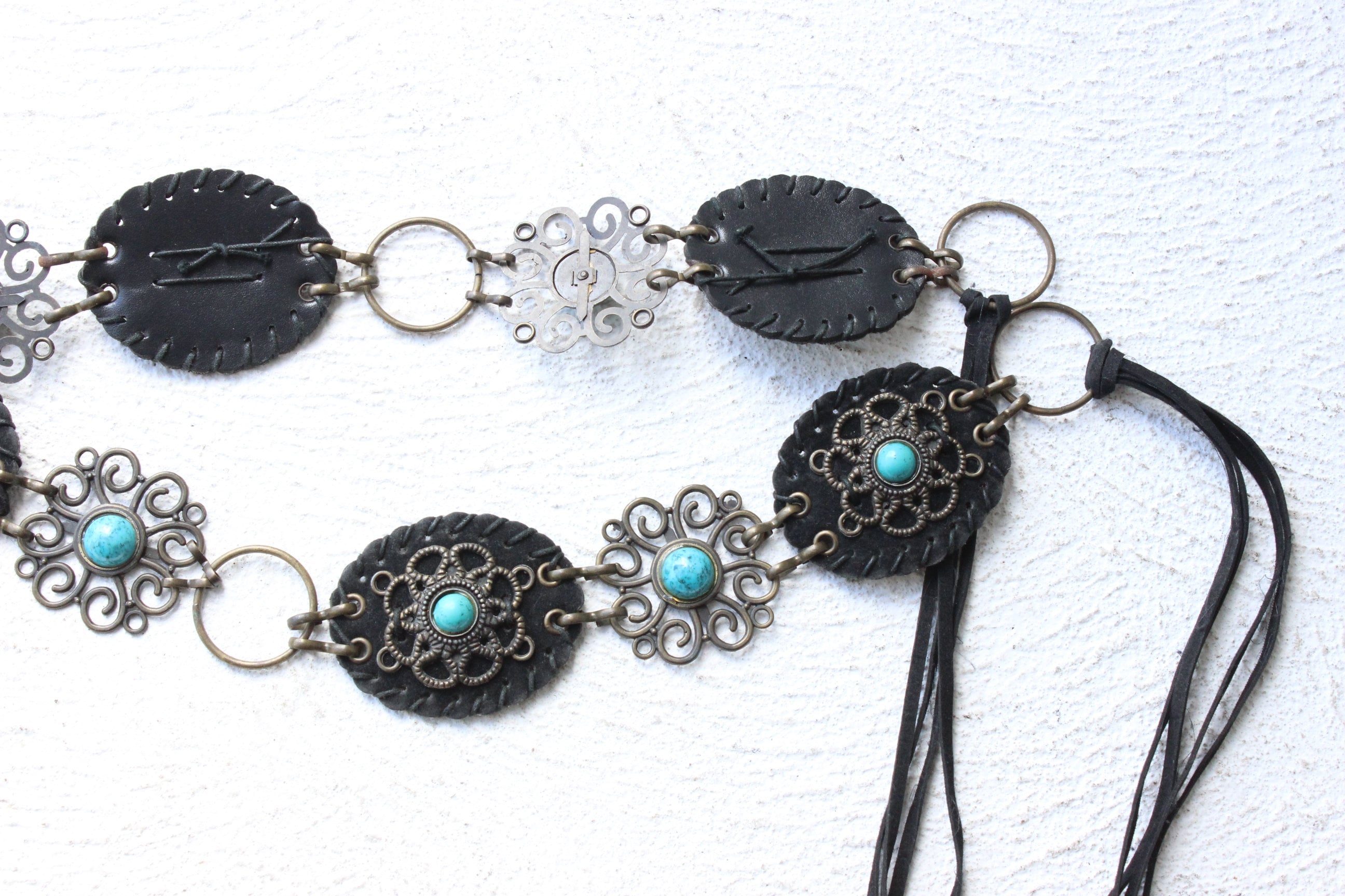 Y2K Metal, Turquoise & Felt Chunky Chain Belt