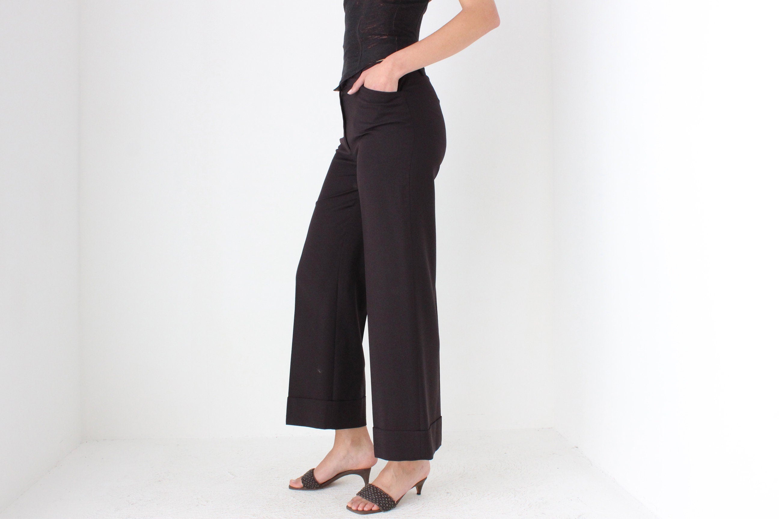 90s Dolce & Gabbana Pure Wool Chocolate Wide Leg Pants