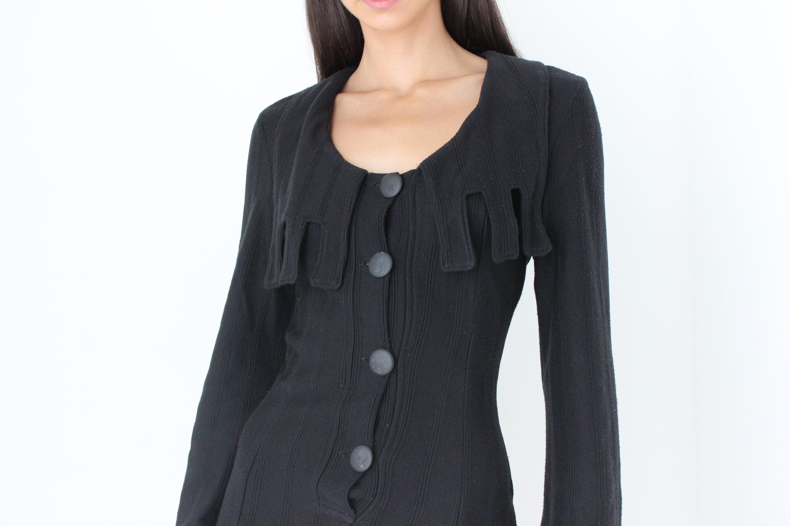 Incredible 80s Black Romper Jumpsuit w/ 'Medieval' Collar