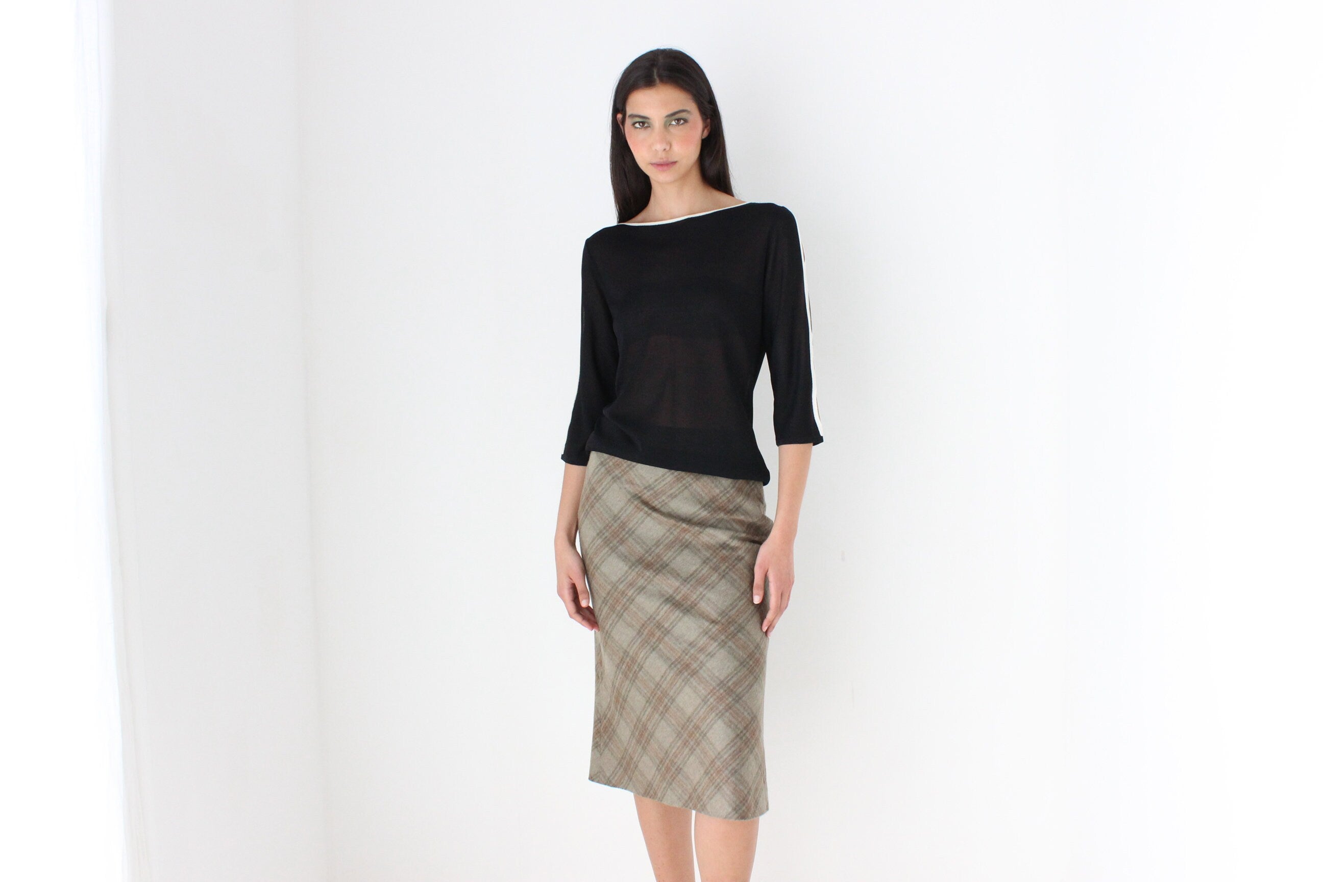 90s Massimo Dutti Mohair & Wool Neutral Tartan Skirt