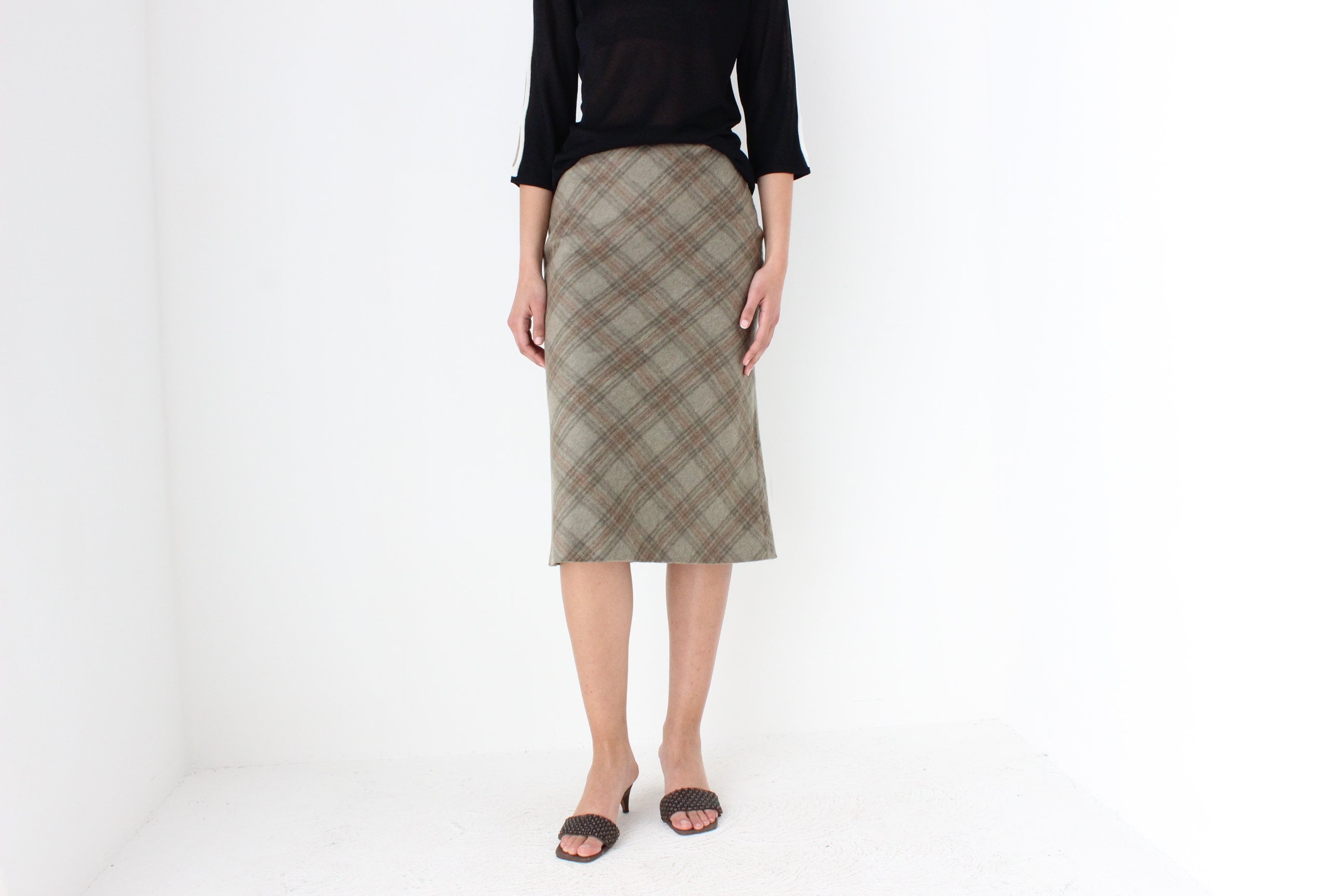 90s Massimo Dutti Mohair & Wool Neutral Tartan Skirt