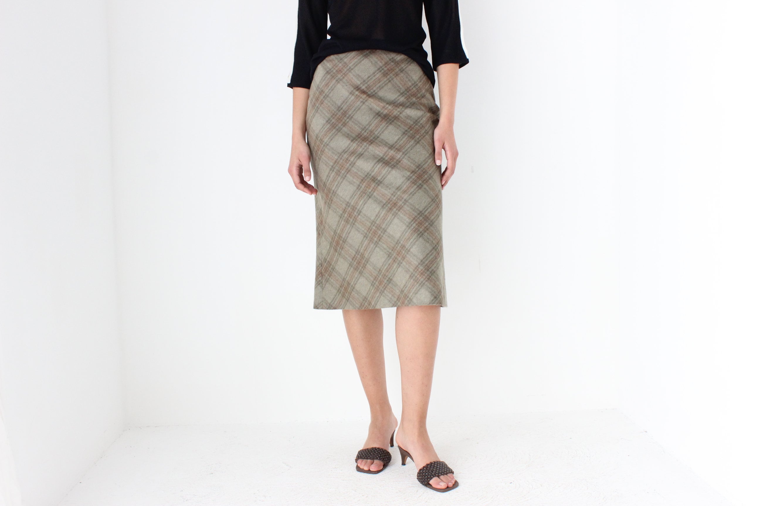 90s Massimo Dutti Mohair & Wool Neutral Tartan Skirt