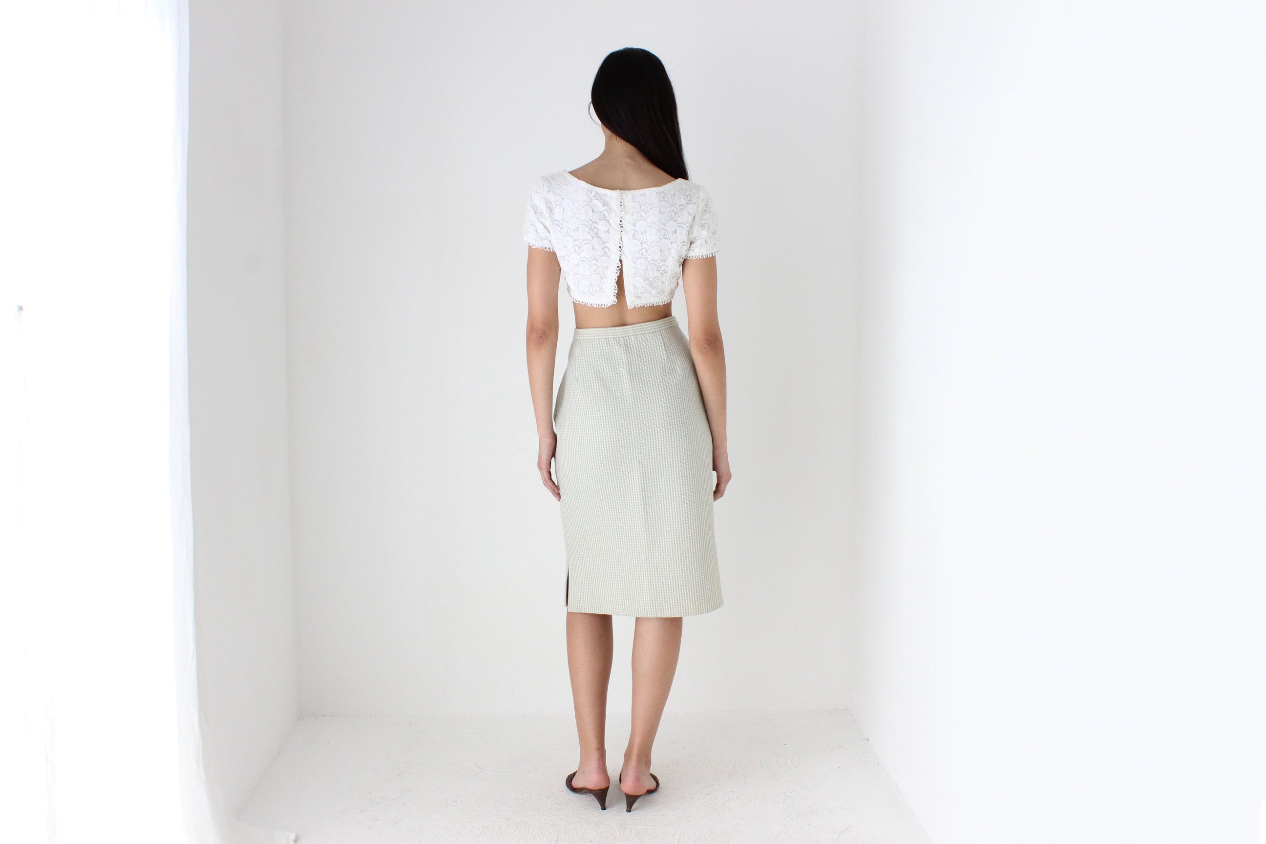 80s Roberto Avolio Milano Pure Wool Pastel Knee Length Skirt