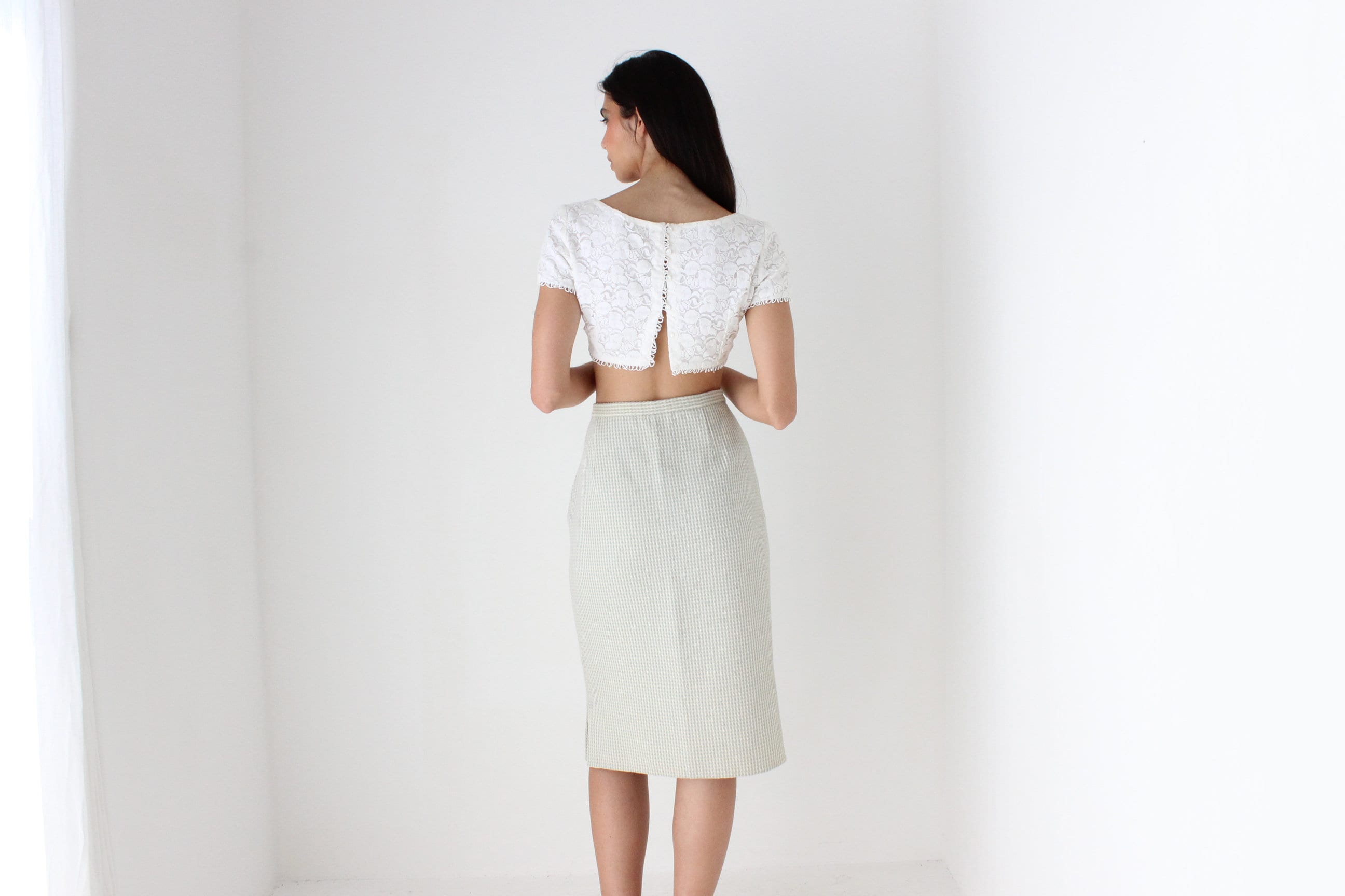 80s Roberto Avolio Milano Pure Wool Pastel Knee Length Skirt