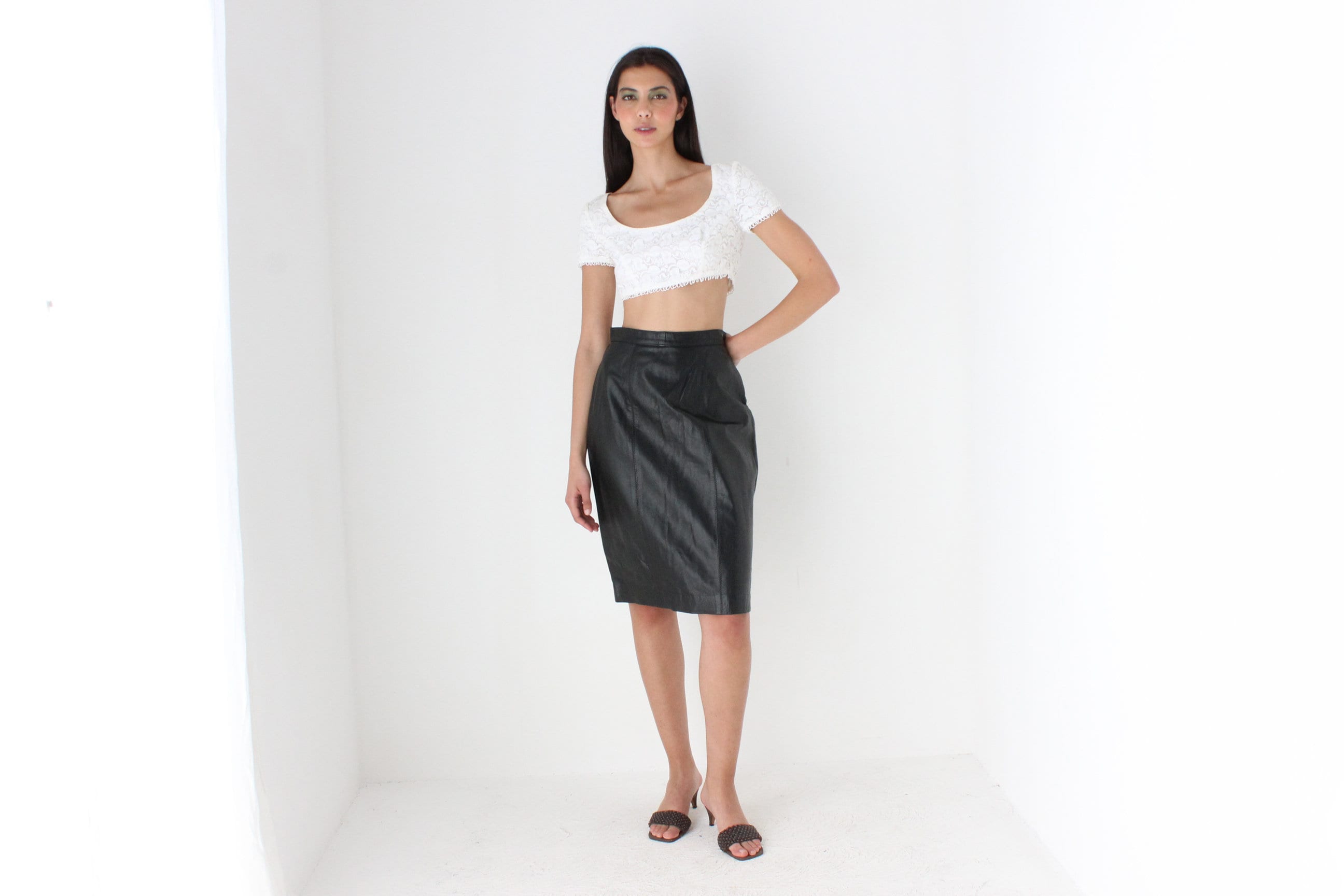 Minimal 80s Leather Pencil Skirt by Bruno Valli, Made in Italy