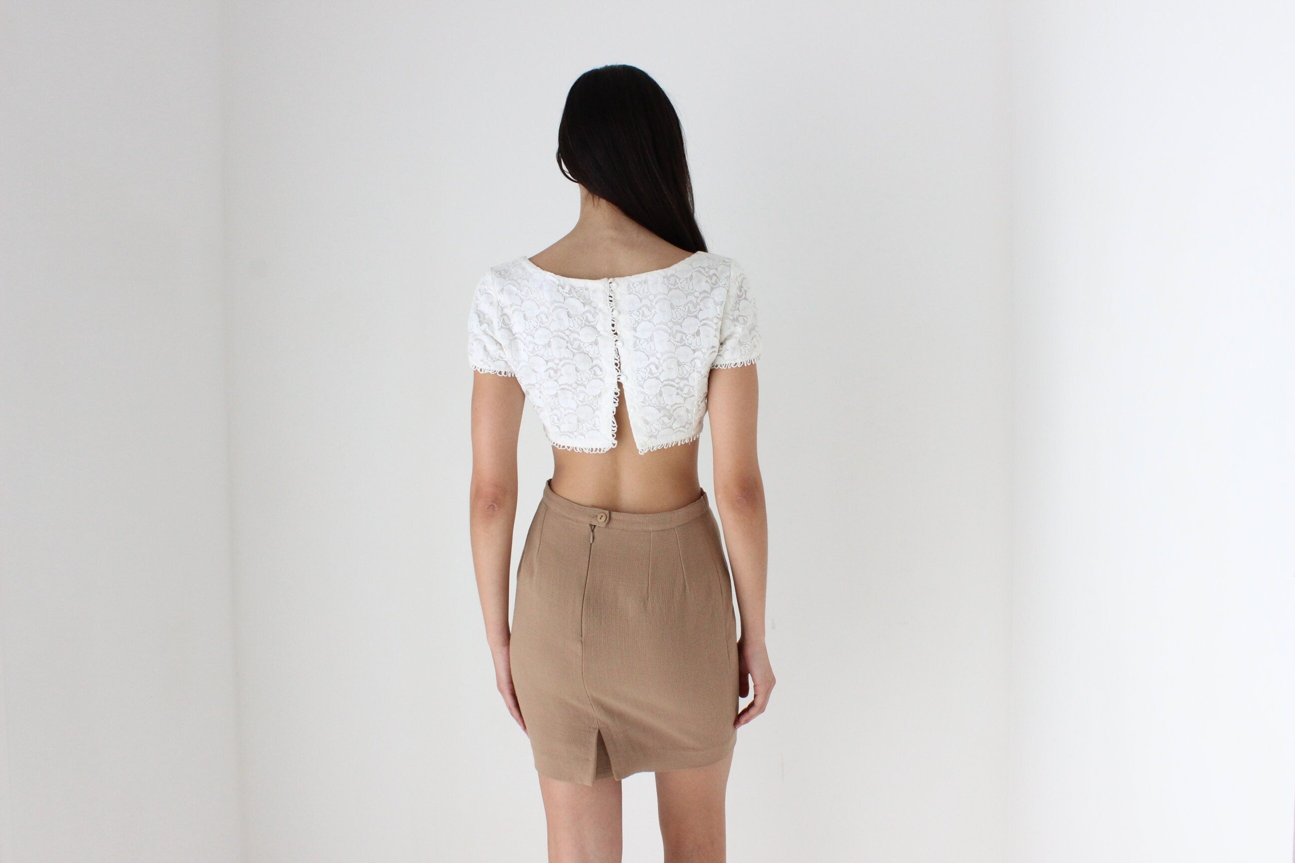 90s French Vintage Caramel Pure Wool Mini Skirt by 'Agatha Paris'