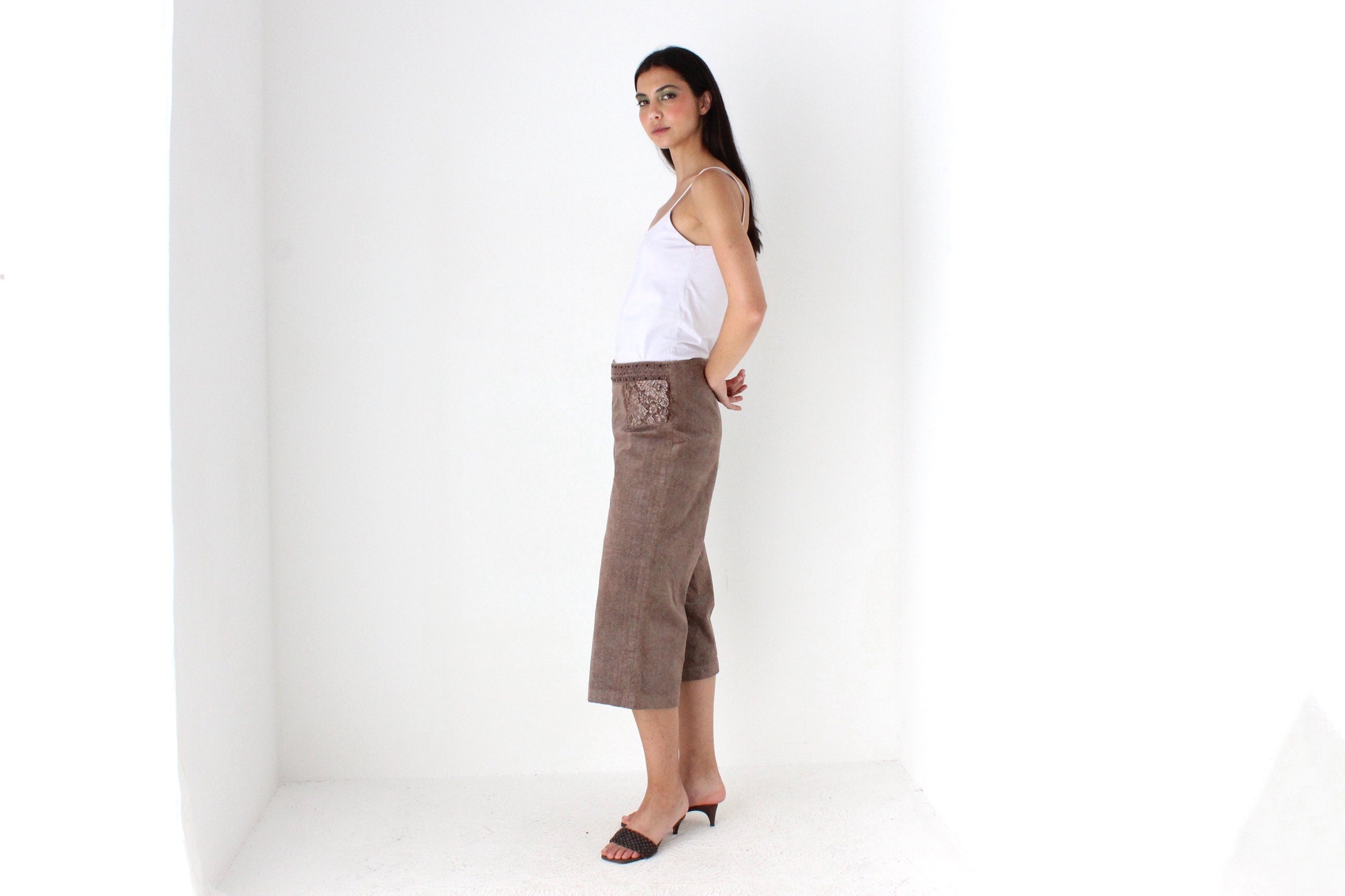 Y2K Corduroy Cropped Knee Length Shorts