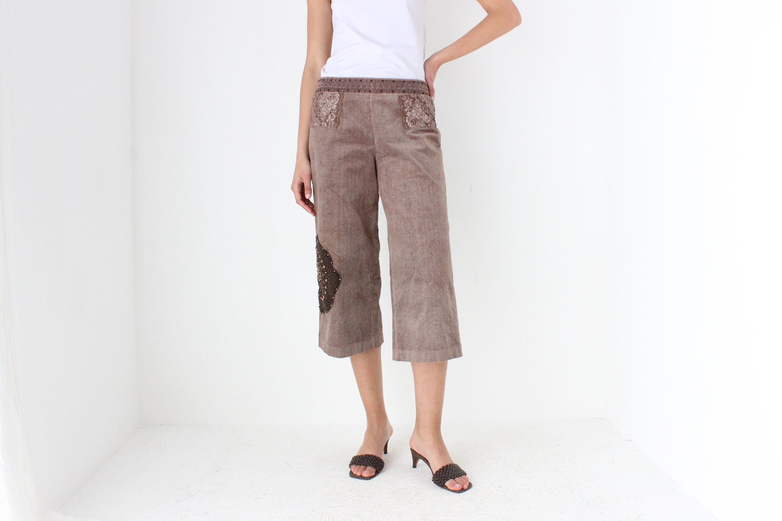 Y2K Corduroy Cropped Knee Length Shorts