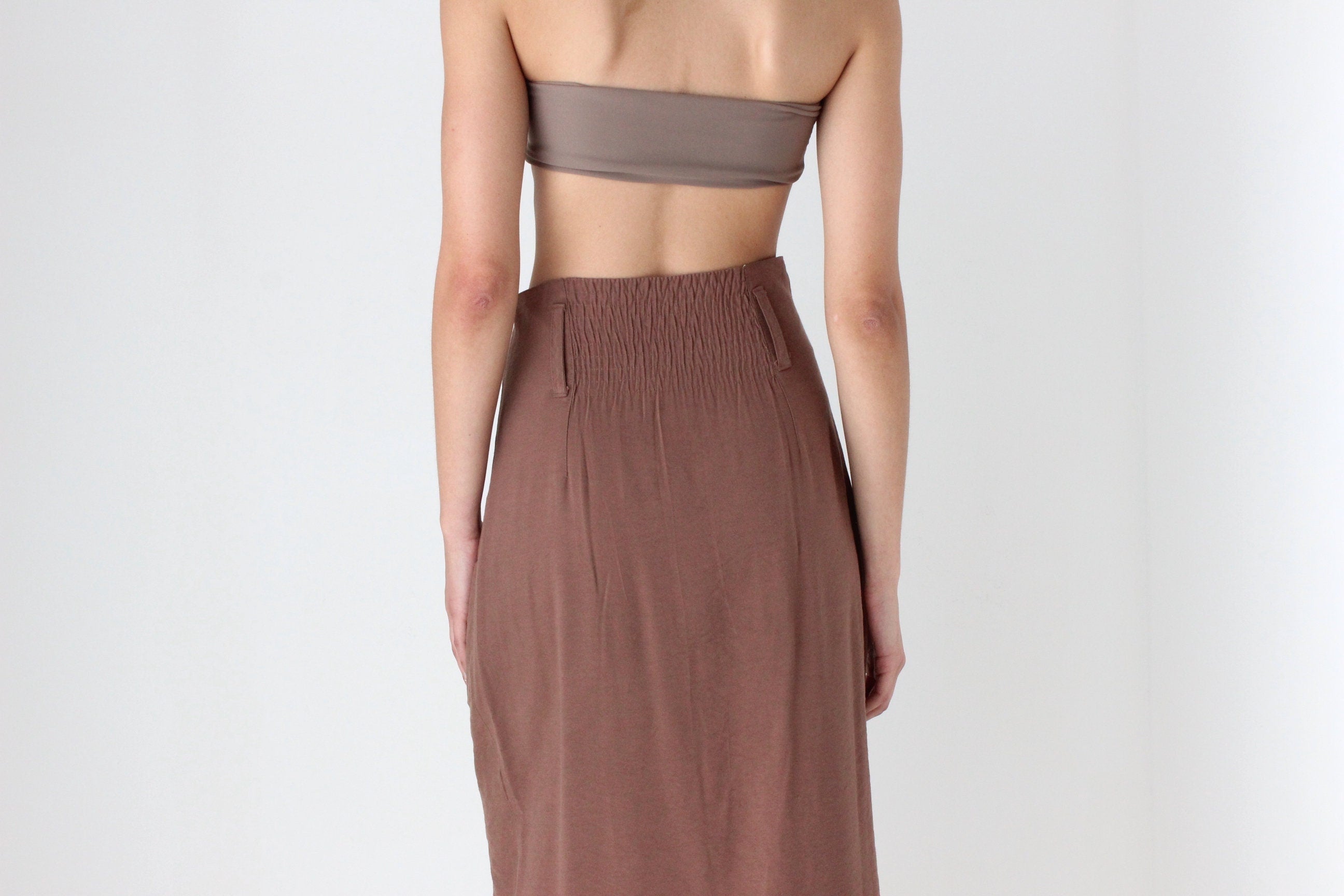 80s Surrealist Asymmetric Linen High Waist Midi Skirt