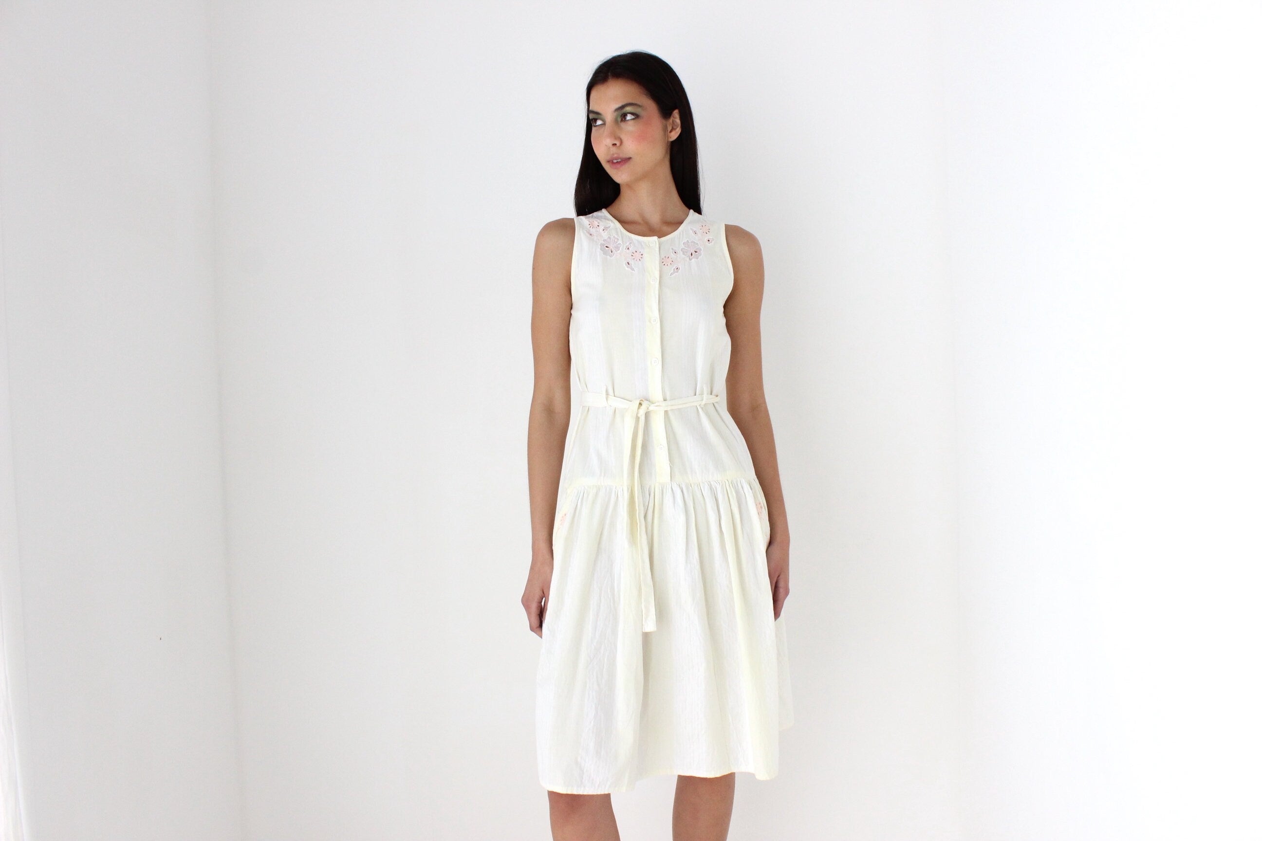 80s Italian Cotton Drop Waist Summer Smock