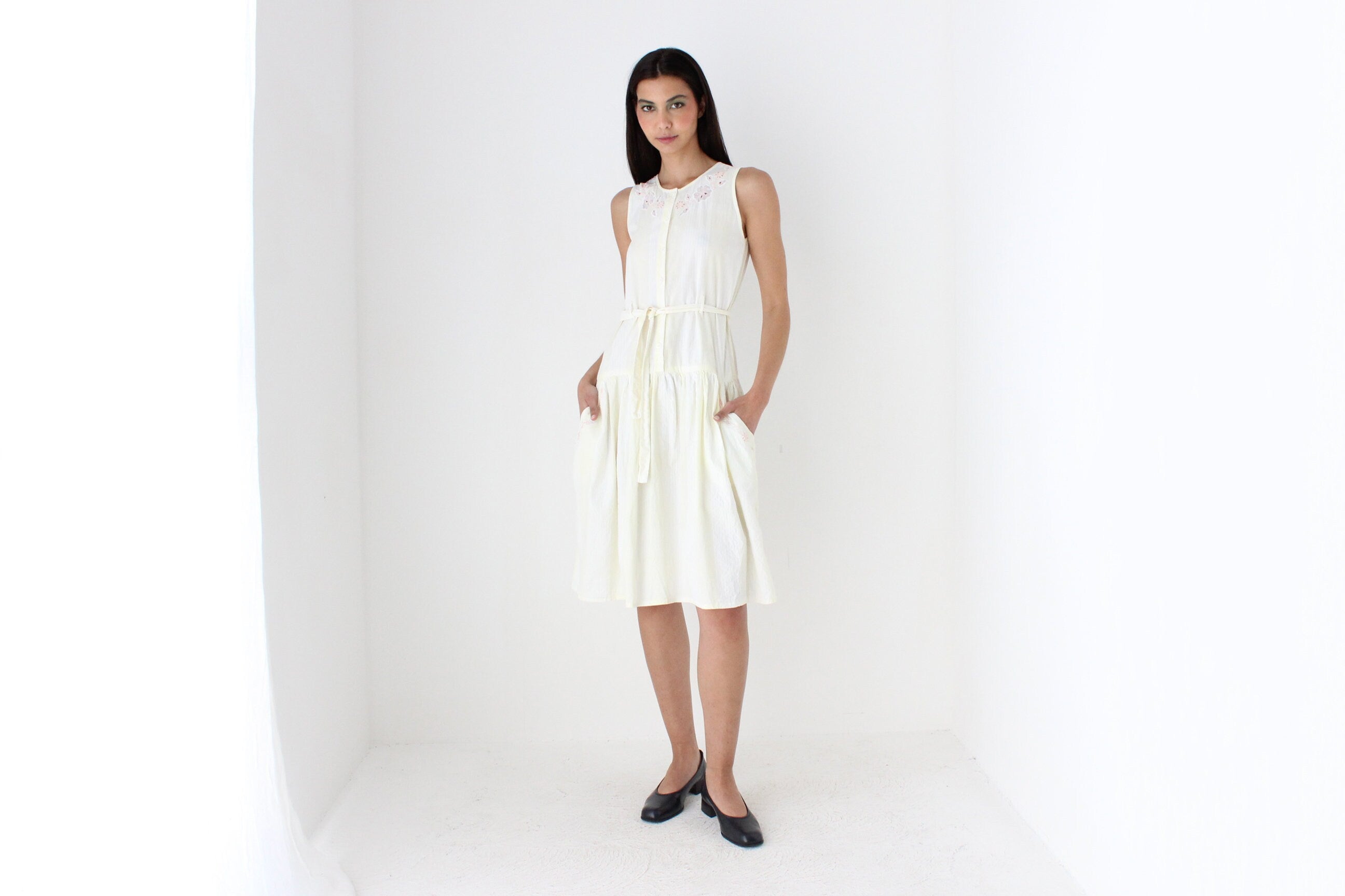 80s Italian Cotton Drop Waist Summer Smock