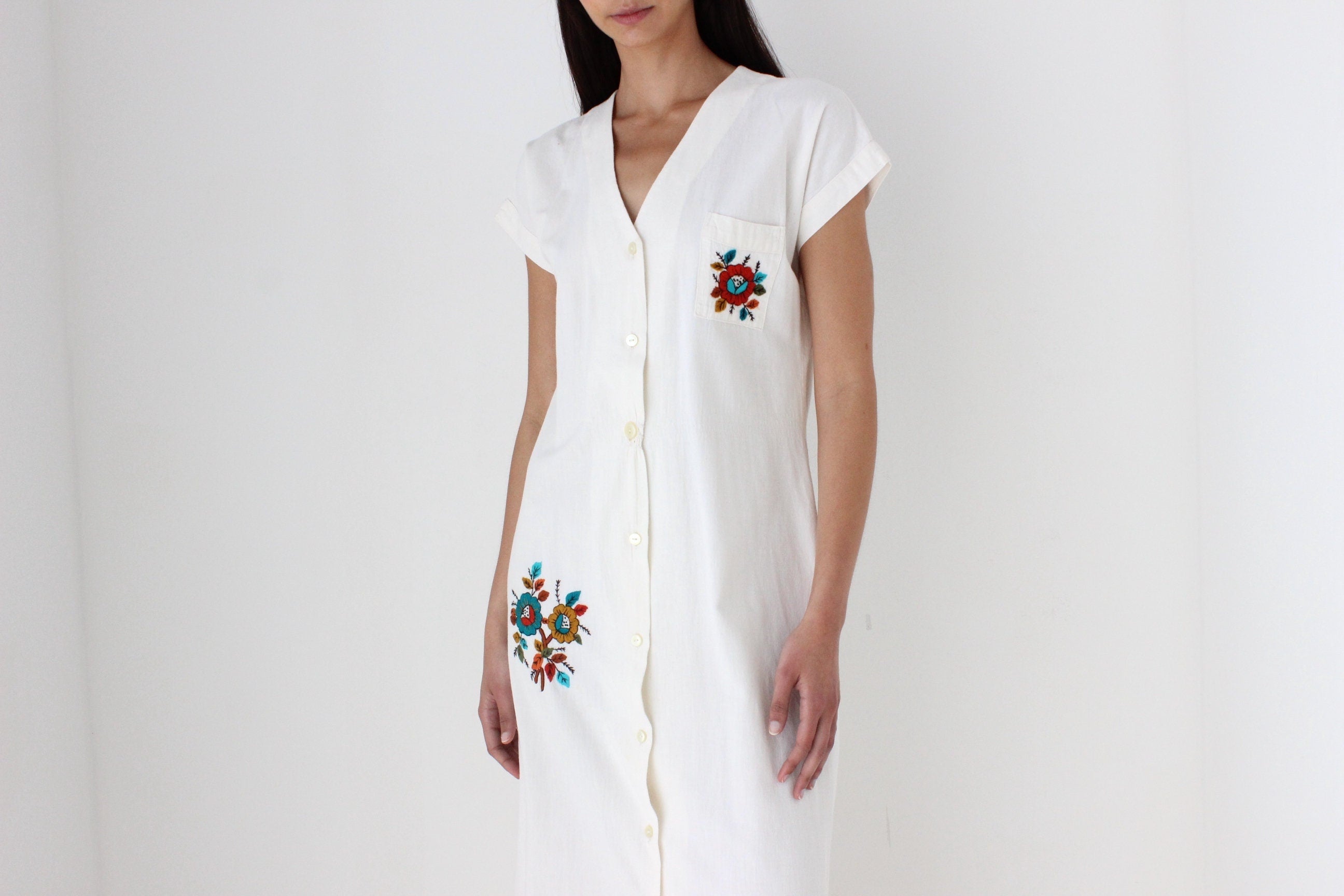 70s Spanish Vintage Embroidered Cotton Folk Dress