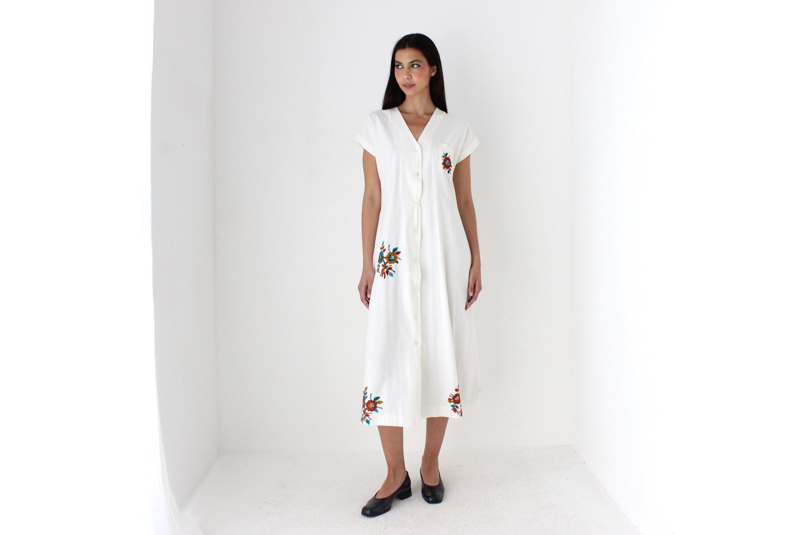 70s Spanish Vintage Embroidered Cotton Folk Dress