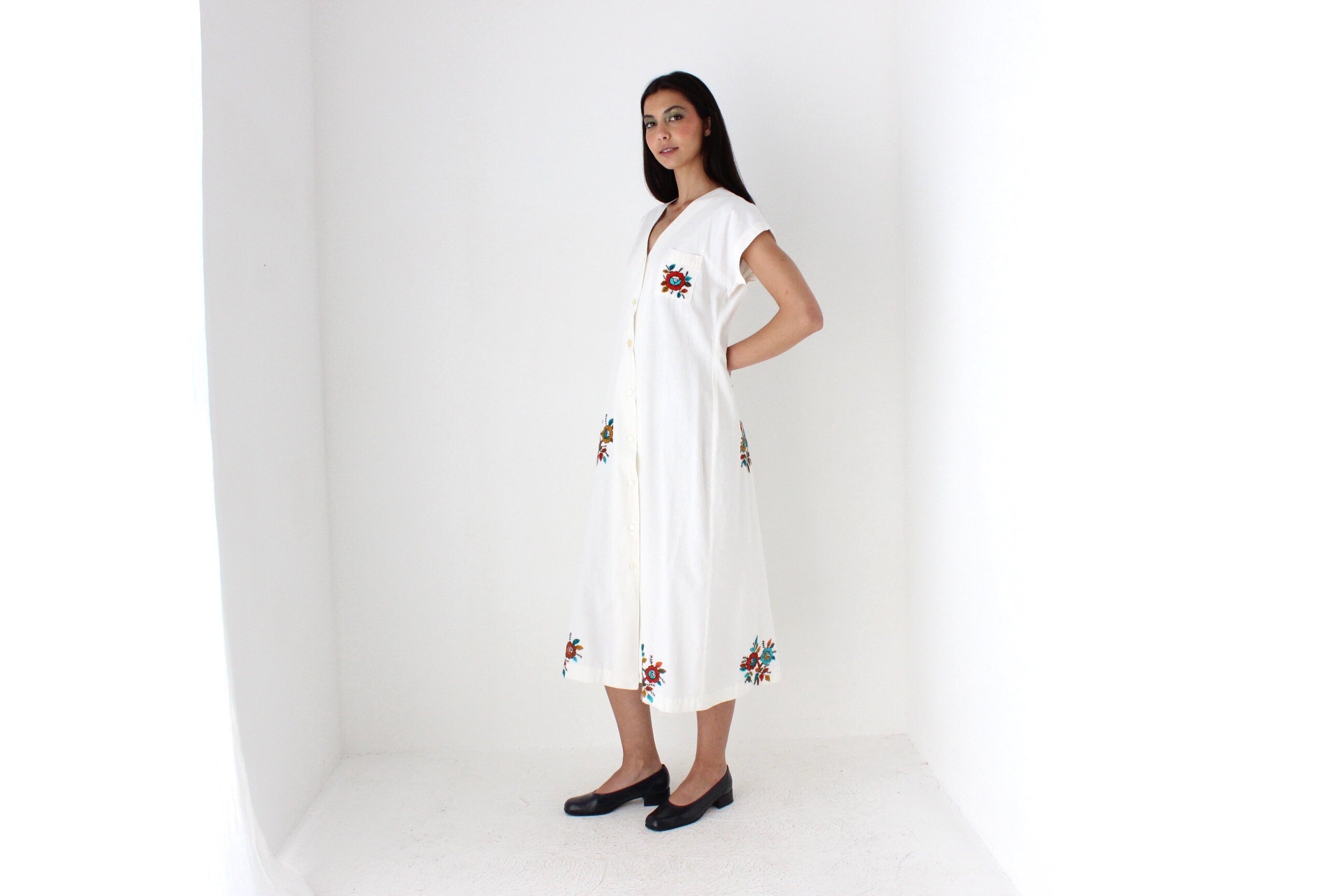 70s Spanish Vintage Embroidered Cotton Folk Dress