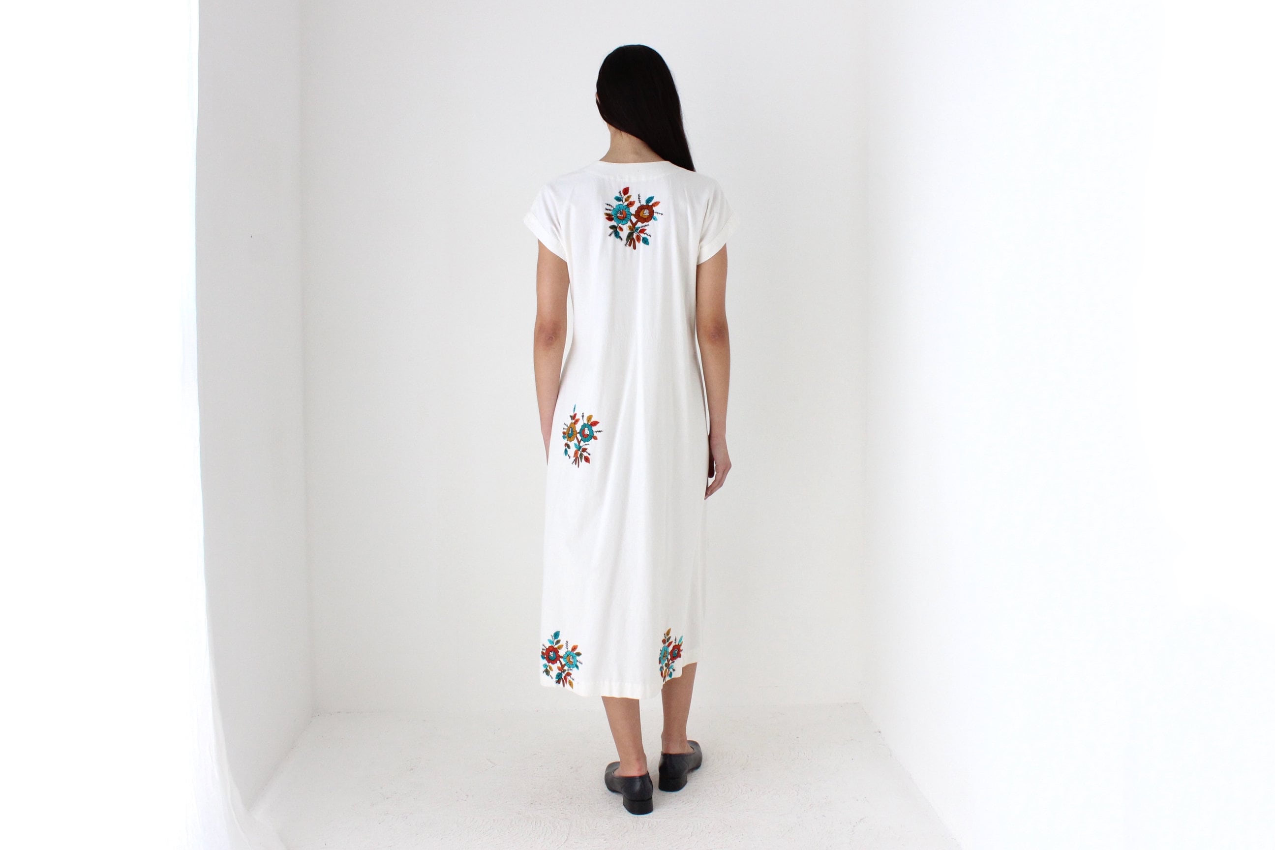 70s Spanish Vintage Embroidered Cotton Folk Dress