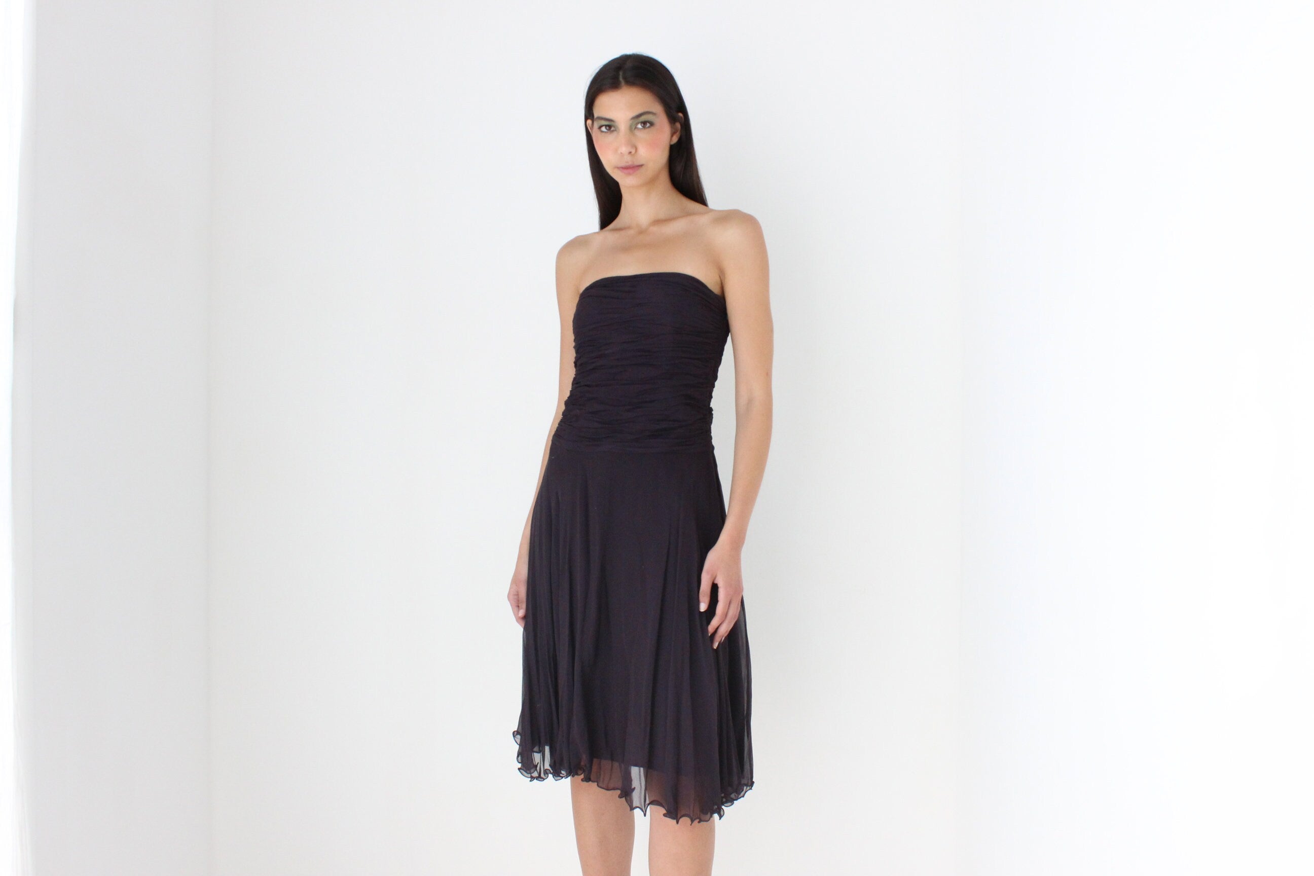 Y2K Pure Silk Deep Purple Strapless Cocktail Dress