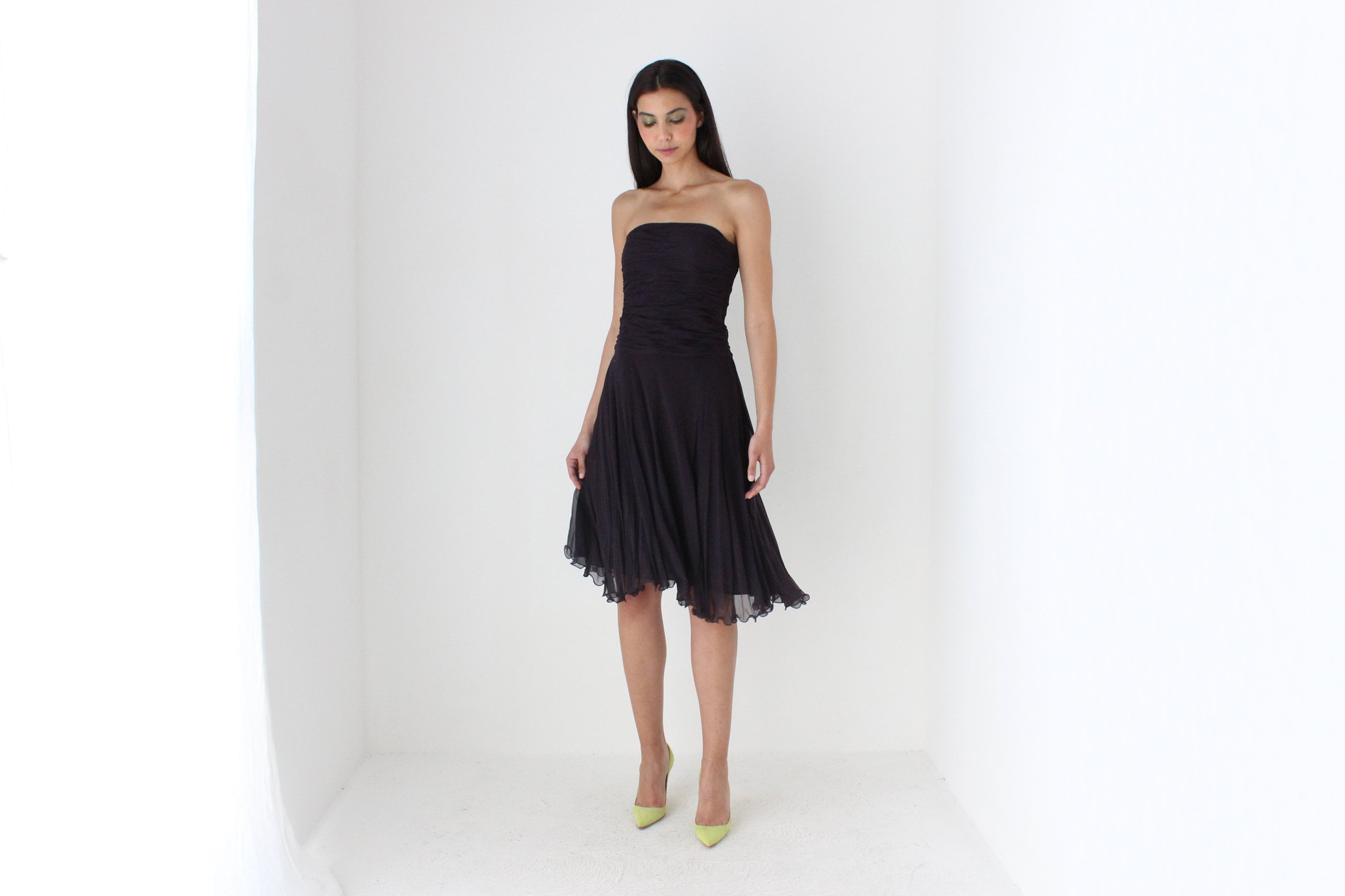 Y2K Pure Silk Deep Purple Strapless Cocktail Dress